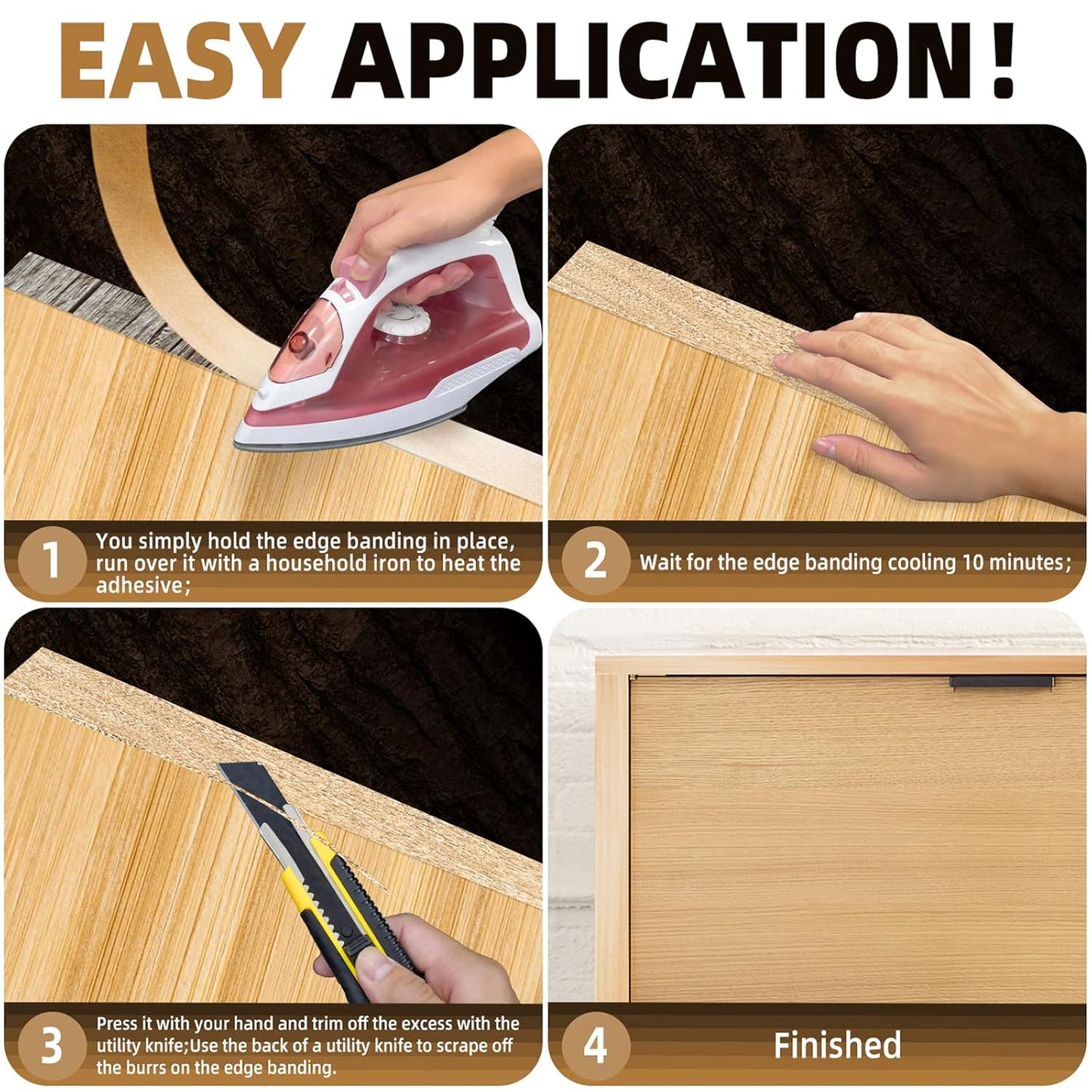 GSCIT Club Maple Edge Banding, 1 1/2 inch x 250ft roll of Veneer Plywood Edge Banding Preglued Flexible, Wood Tape Banding for Cabinet Repair