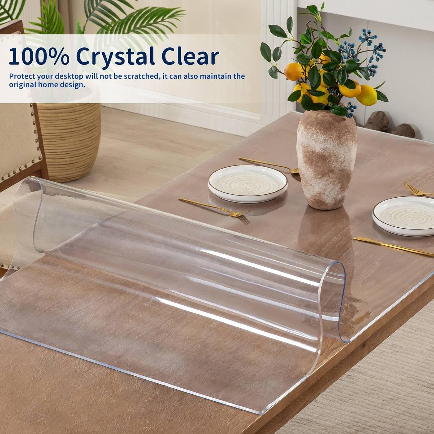 42 x 102 Inch Clear Table Cover Protector, 2mm Thick Clear Table Protector for Dining Room Table, Plastic Table Cover, Waterproof Table Pad for Kitchen, Office