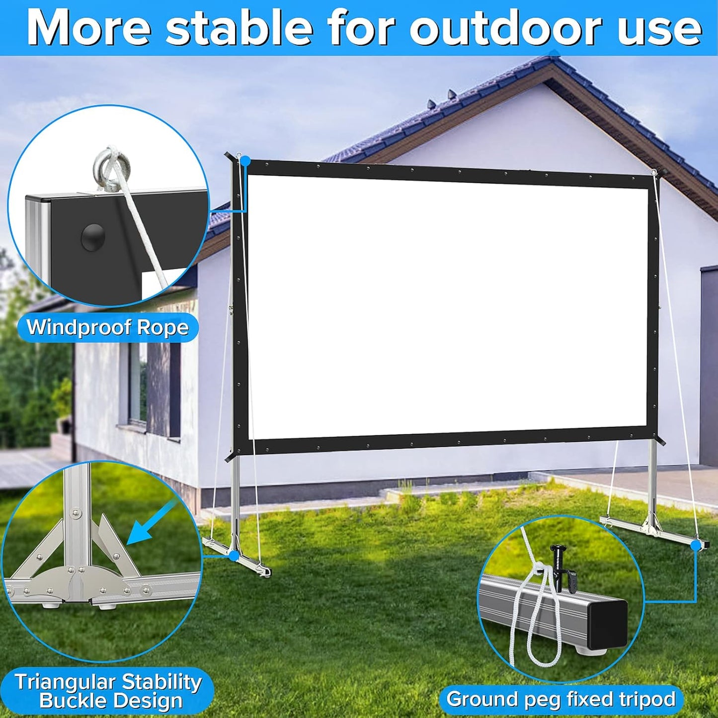 180 inch Projector Screen with Stand,Upgraded 3 Layers PVC 16:9 Large Outdoor Projector Screen,Portable Outdoor Movie Screen with Carrying Bag for Large Commercial Performance
