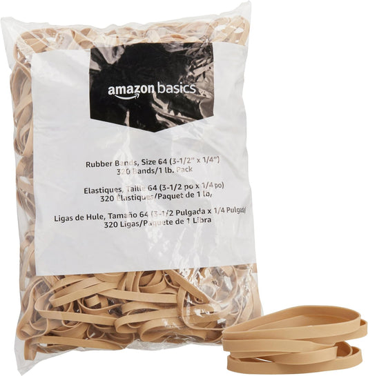 Amazon Basics Rubber Bands, Size 64 (3-1/2 x 1/4 Inch), 320 Bands/1 lb Pack, 25-Pack, Tan