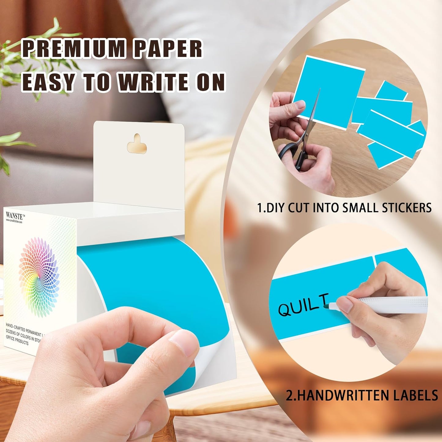 3 x 5 Inch 250Pcs Rectangle Color Coding Stickers,Strong Adhesion Easy to Write Label for Moving,Box Organization,Inventory,Business,Teal Blue