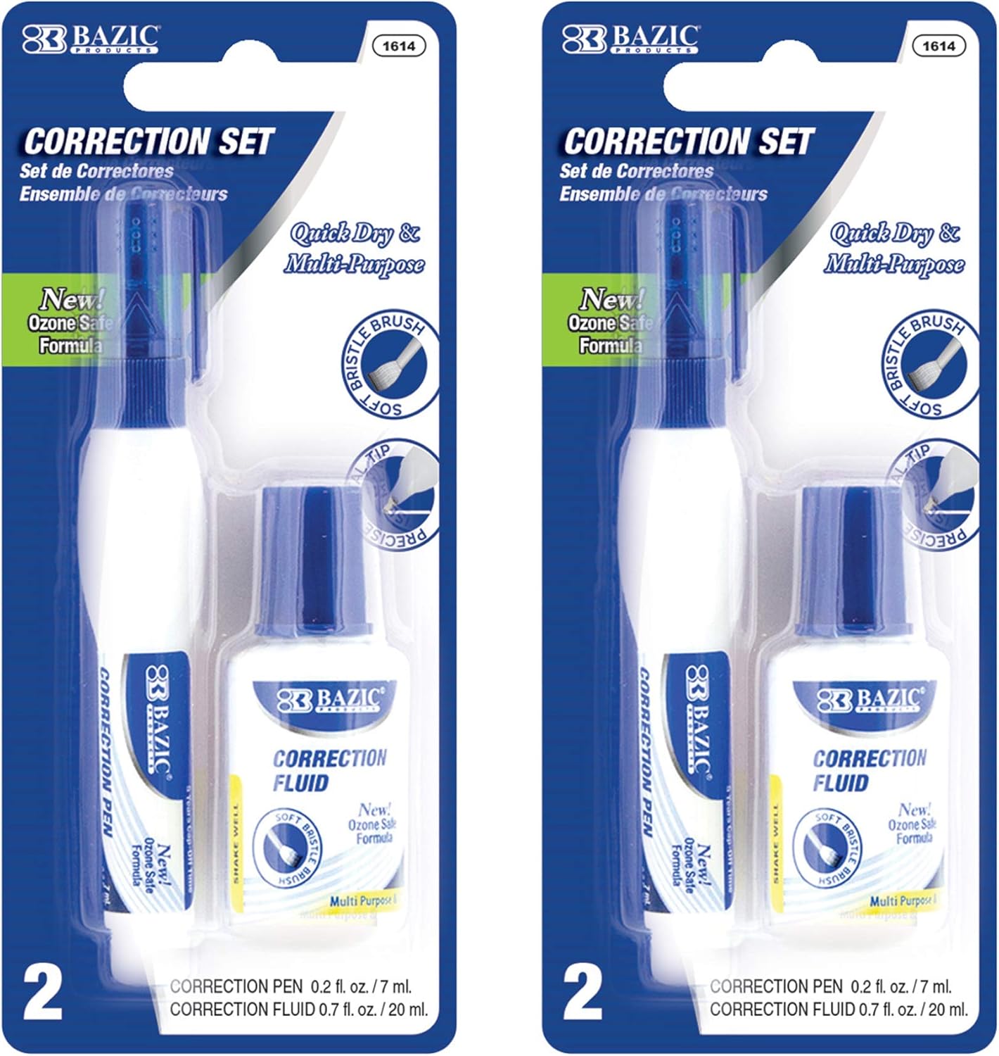 BAZIC Correction Fluid, Soft Bristle Brush & Precise Metal Tip Applicator, Fine Point Corrections Pen White Out Wipe Out Liquid (2/Pack), 2-Packs