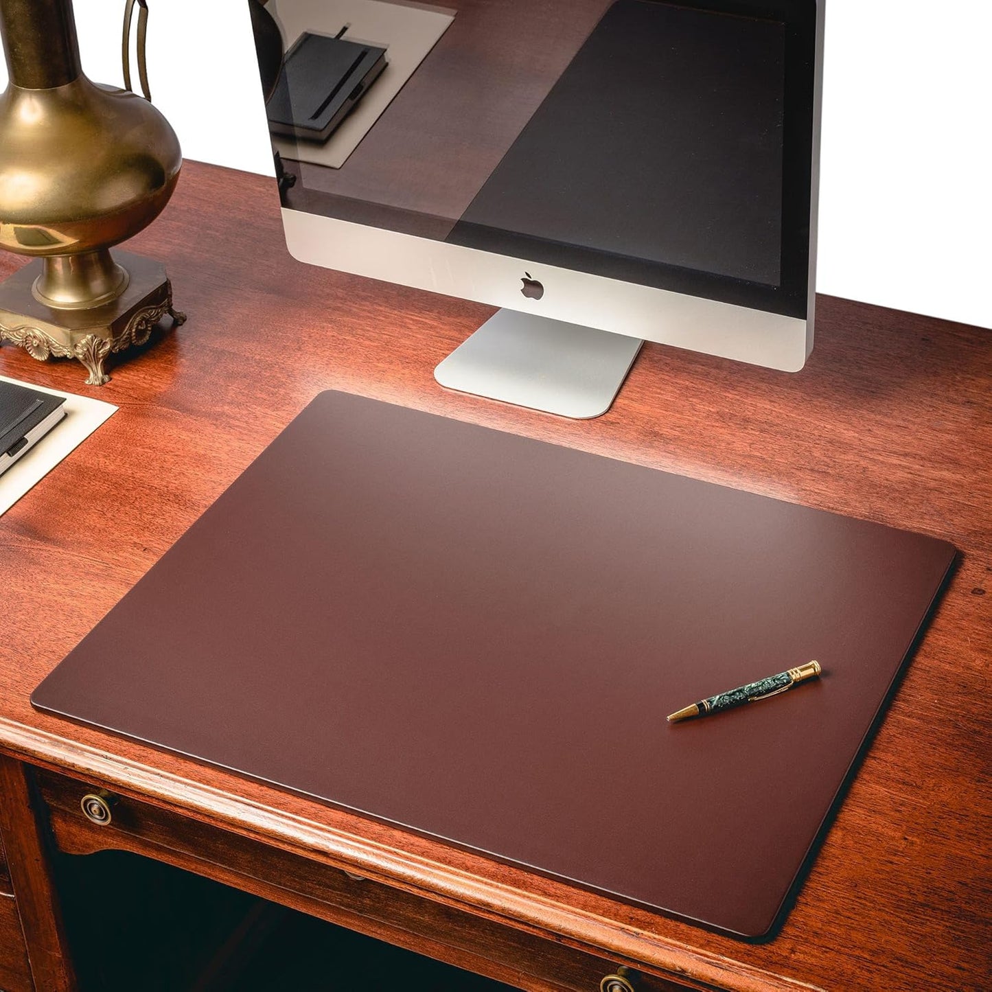 Dacasso 24" x 19" Chocolate Brown Leatherette Luxury Desk Mat Blotter w/Out Side Rails for Writing - Executive Desk Surface Protector