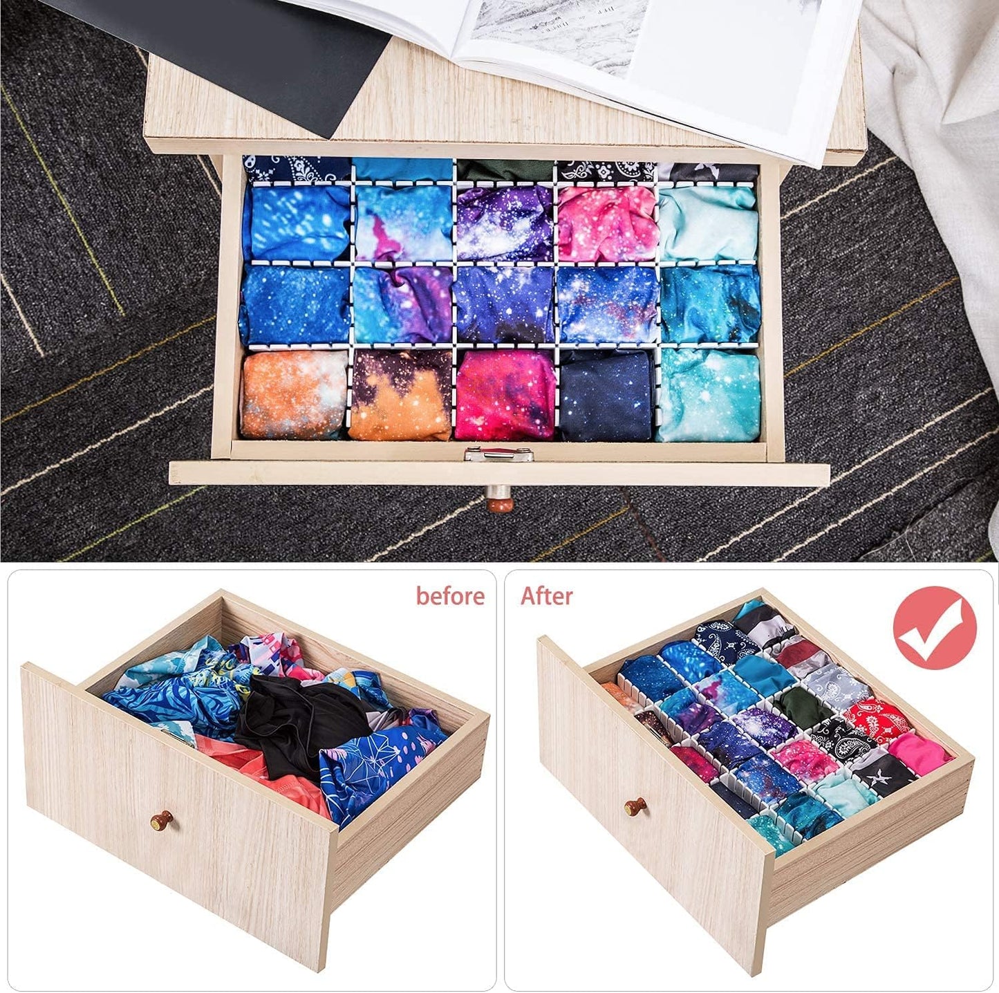 40Pcs Drawer Dividers, Adjustable Drawer Organizer for Socks, Underwear, Makeup, Can Help Tidy Kitchen, Bedroom, Dresser White