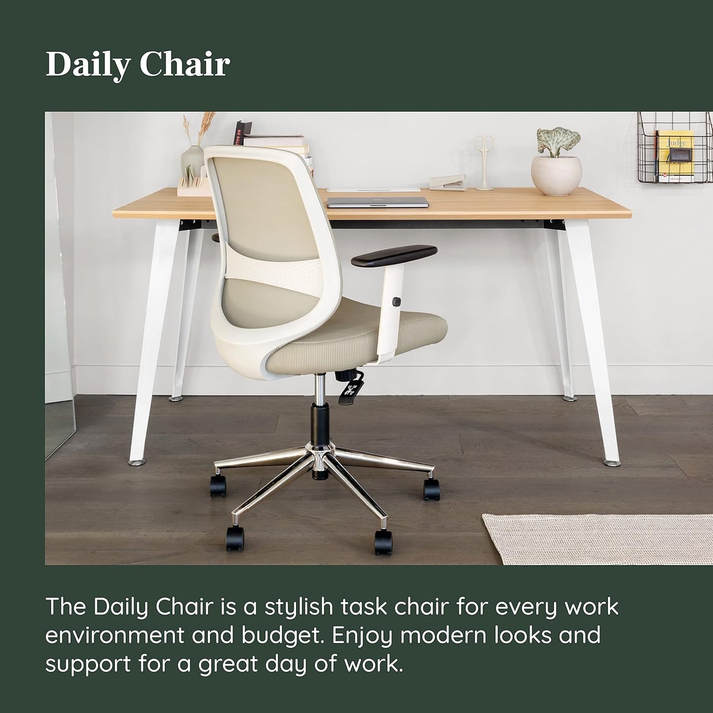 Branch Daily Chair - Computer Office Chair with Swivel, Lumbar Rest, and Adjustable Armrests - Sustainable, Stylish Mesh, & Adjustable Armrests - Comfortable Seating for Improved Posture - Green