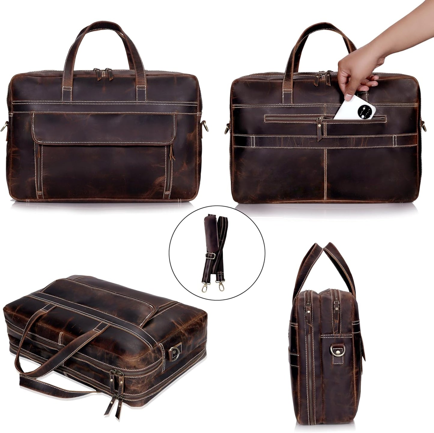 Full Grain italian Leather Briefcase for Men Top Choice Gifts Handcrafted Laptop Bag with Multiple Compartments