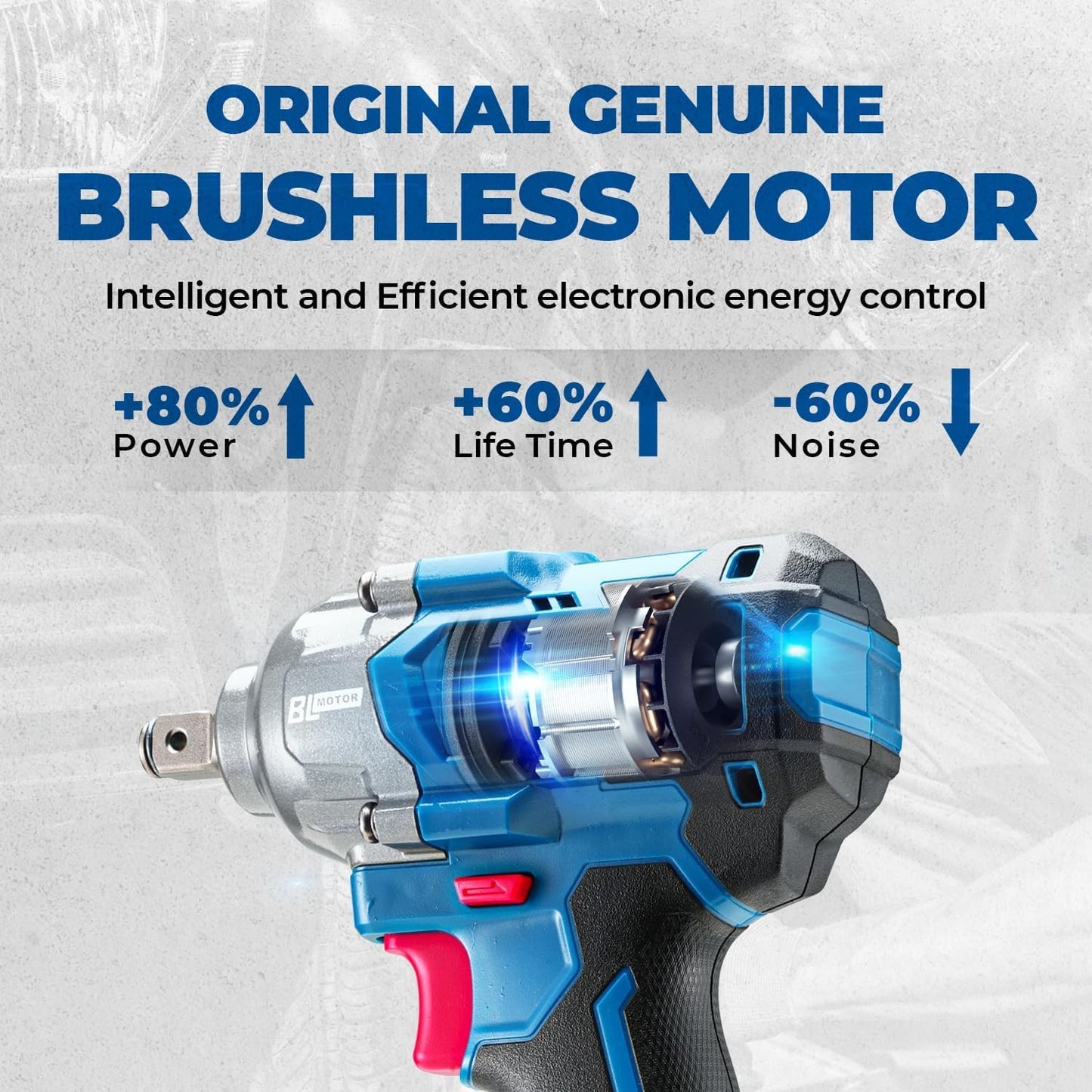Dong Cheng 20V Brushless Impact Wrench, Max Torque 360 ft-lbs (488N.m), 1/2 inch with 3 Mode Speed, 2400 RPM Cordless Impact Gun, Bare Tool