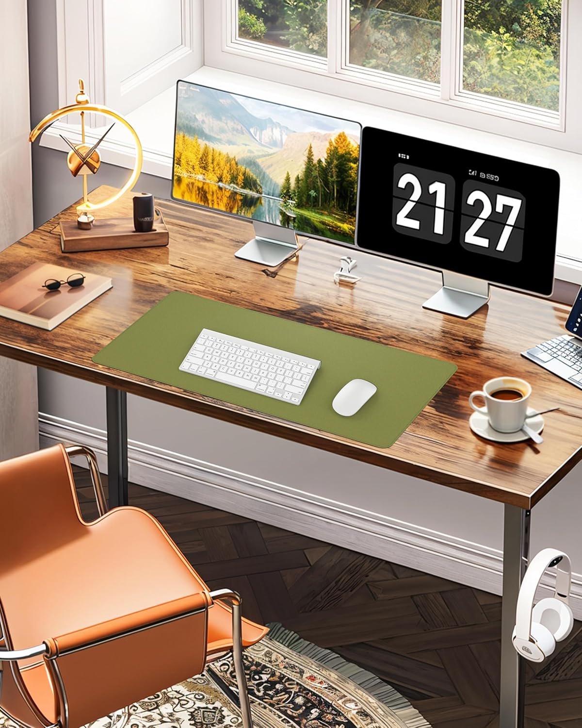 Desk Pad Mat - Leather Desk Pad Protector for Office and Home - Desk Organization and Accessories - Ideal for Large Mouse Pad and Desk Mats on Top of Desks(Green,35.4" x 17")