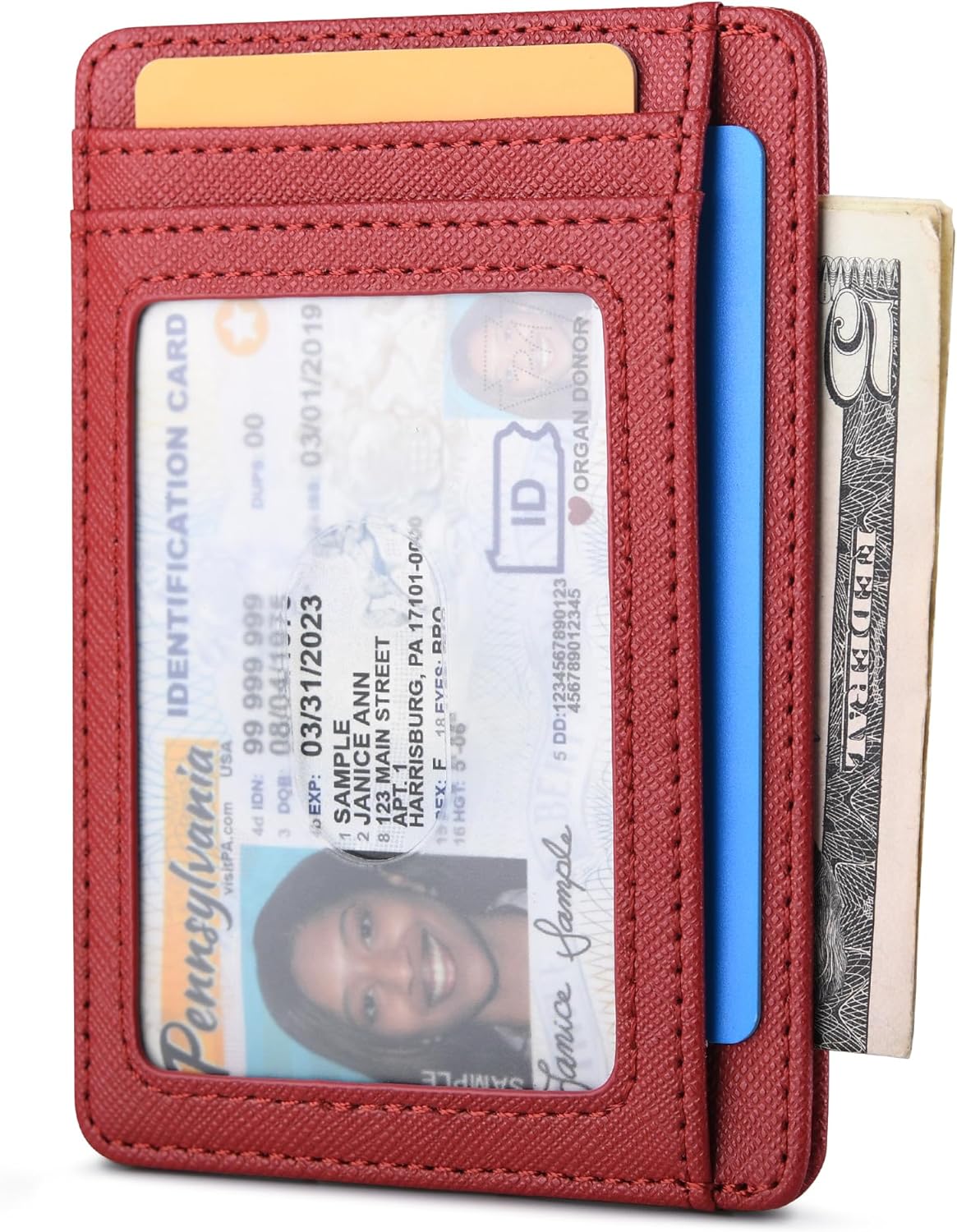 Buffway Slim Minimalist Front Pocket RFID Blocking Leather Wallets for Men and Women - Cross Red