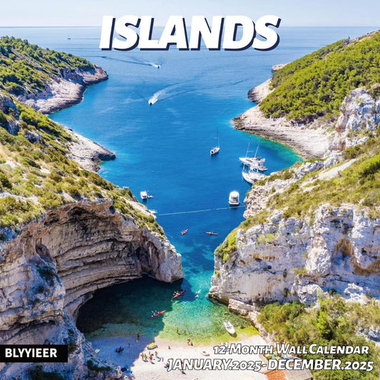 2025 Wall Calendar,Islands Monthly Wall Calendar, 12" x 24" Open,Family Planner Calendar,Home & Office Organizer,Hangable