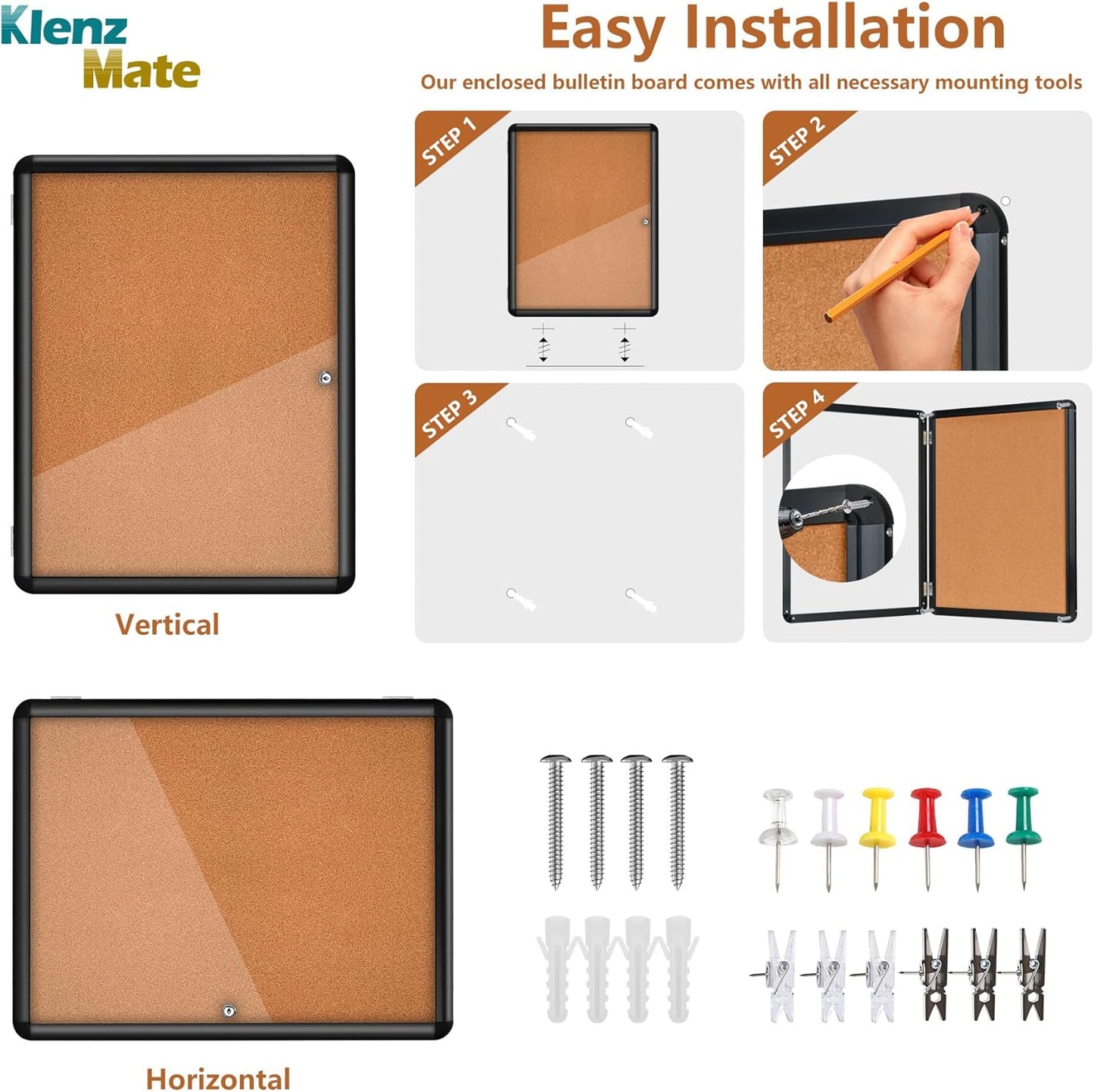 26"x20" Enclosed Cork Bulletin Board Tamper-Proof Dispaly Case, Aluminium Frame, Shatter Resistant Lockable Bulletin Board with Clear Acrylic Door for School,Office,Mall,Community,Hospital,Church