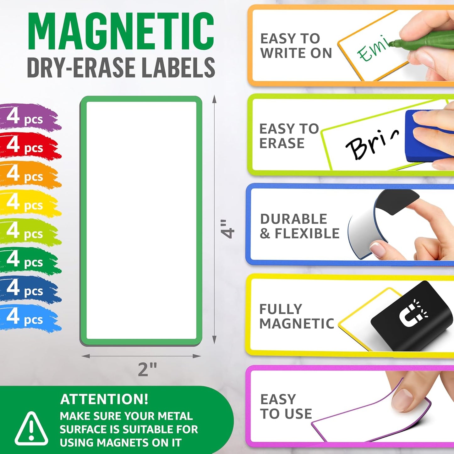 32 Pack Dry Erase Magnetic Labels 2x4 in - Magnetic Name Tags for Classroom Lockers School Bus - Classroom Magnets for Names - Magnet Labels for Whiteboard - Magnet Names Plates for Classrooms