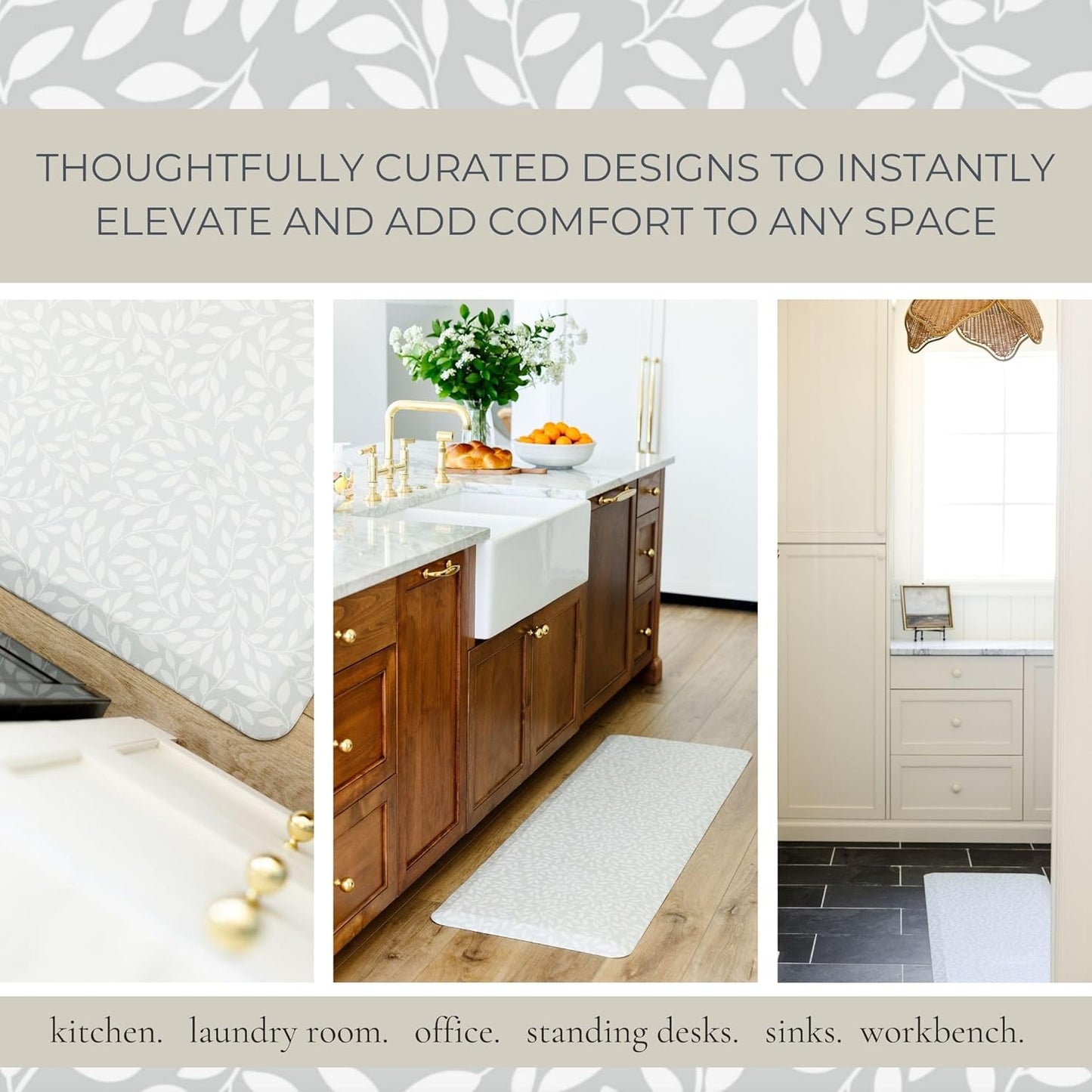 Anti Fatigue Mat by Laurel Lane Co. – Designer Anti Fatigue Mats for Kitchen Floor, Kitchen Mats for Floor, Desk Mat – Cushioned 0.75" Thick – Stain Resistant – Non-Skid Bottom – 20" x 39"