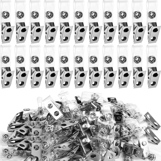 400 Pack Metal Badge Clips with Clear PVC Straps Double Hole ID Badge Clips for Name Tag ID Cards and Badge Holders, Office Supplies