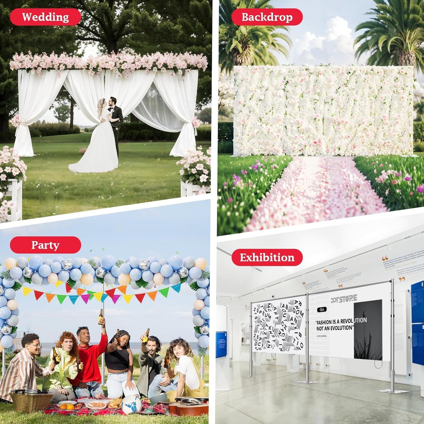 EMART Backdrop Stand Heavy Duty 10ftx20ft, Adjustable Pipe and Drape Photo Background Support Kit, Metal Frame with Flat Base for Wedding Birthday Party Banquet Decorations