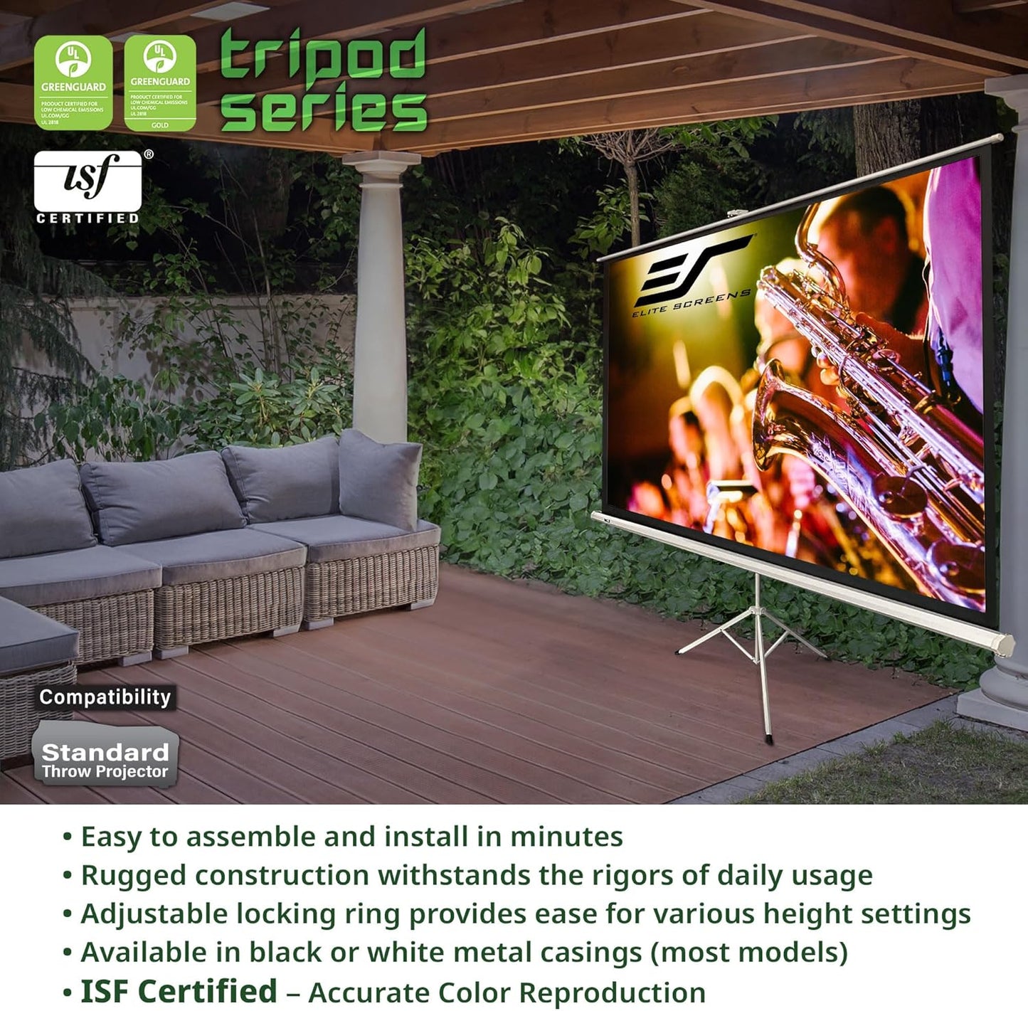 Elite Screens Tripod Series, 72-INCH 16:9, Indoor Outdoor Projector Screen, 8K / 4K Ultra HD 3D Ready, 2-Year Warranty, T72UWH