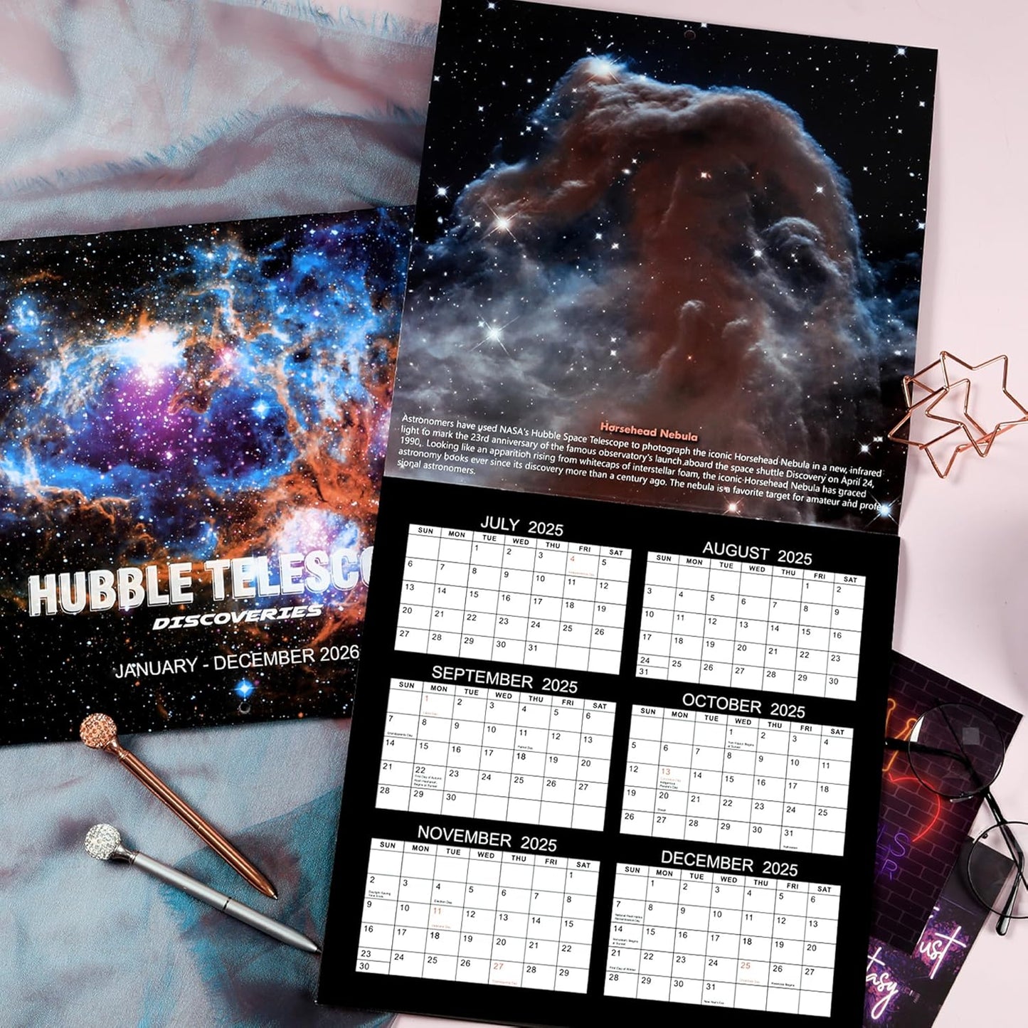 2026 Wall Calendar - Hubble Telescope Wall Calendar 2026, January 2026 - December 2026, 12" x 24" (Open), Hanging Hook, Blocks and Holidays - Stunning Hubble Discoveries
