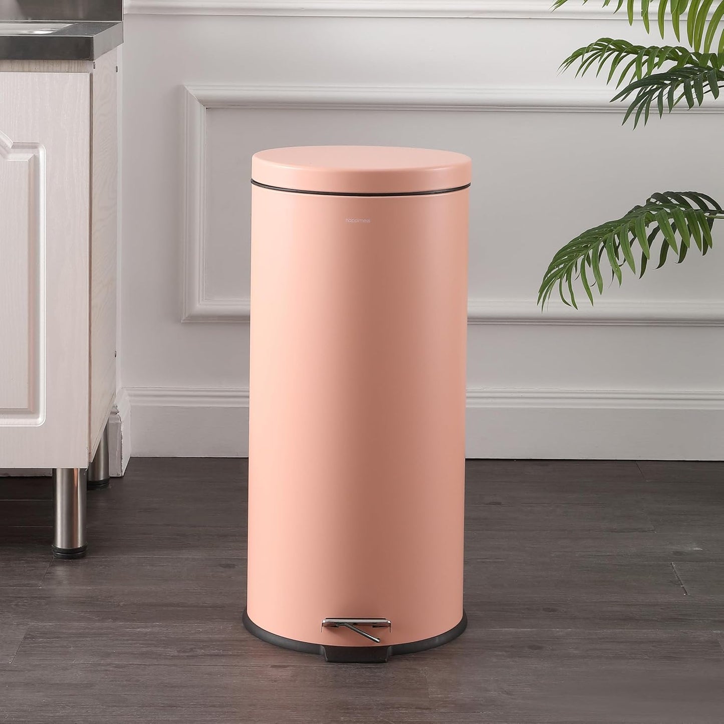 happimess HPM1000D Oscar 8-Gallon Step-Open Trash Can with Free Mini Trash Can, Modern, Fingerprint Proof for Home, Kitchen, Office, Large:7.9 Gallon Small:1.3 Gallon, Flamingo Pink