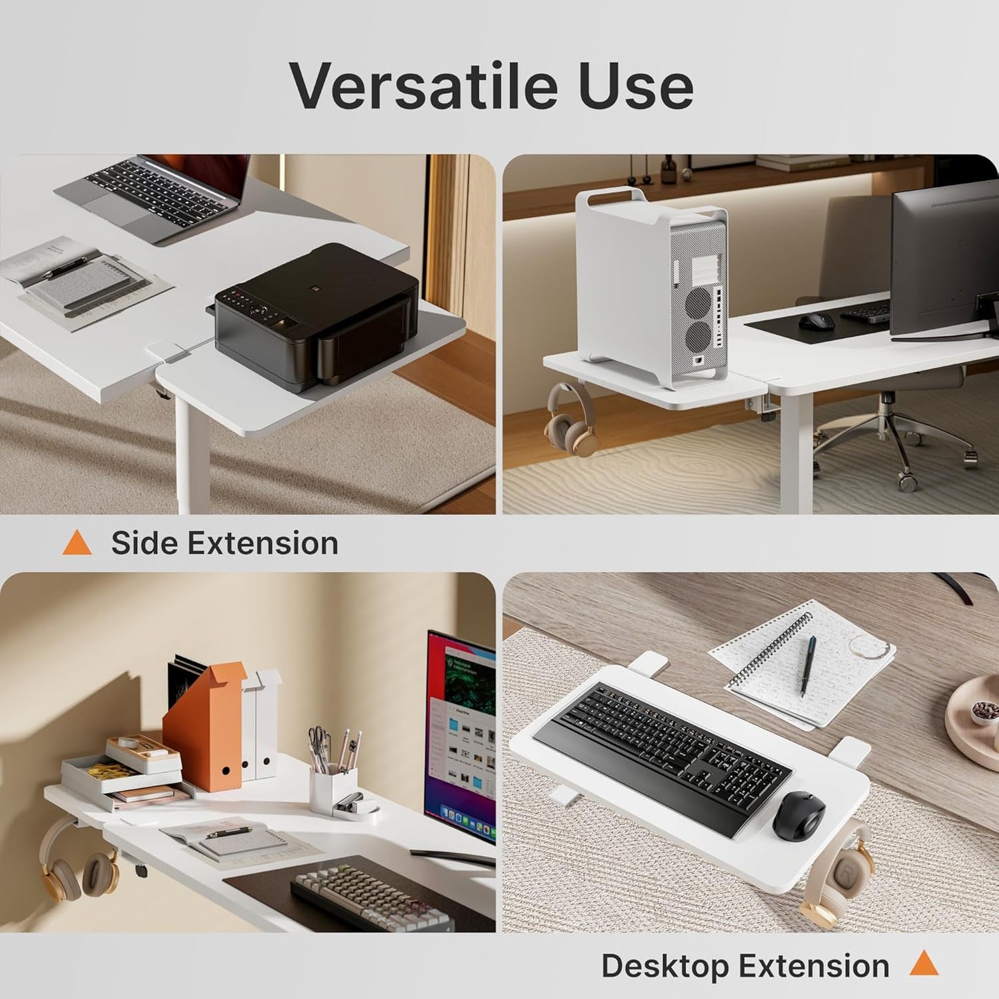 Desk Extender Tray, 24" x 12" Clamp On Shelf, Desk Extension with Laptop Holder, Table Arm Rest, Clamp On Keyboard Tray for Office and Home, Workstation Organizer, Medium, White