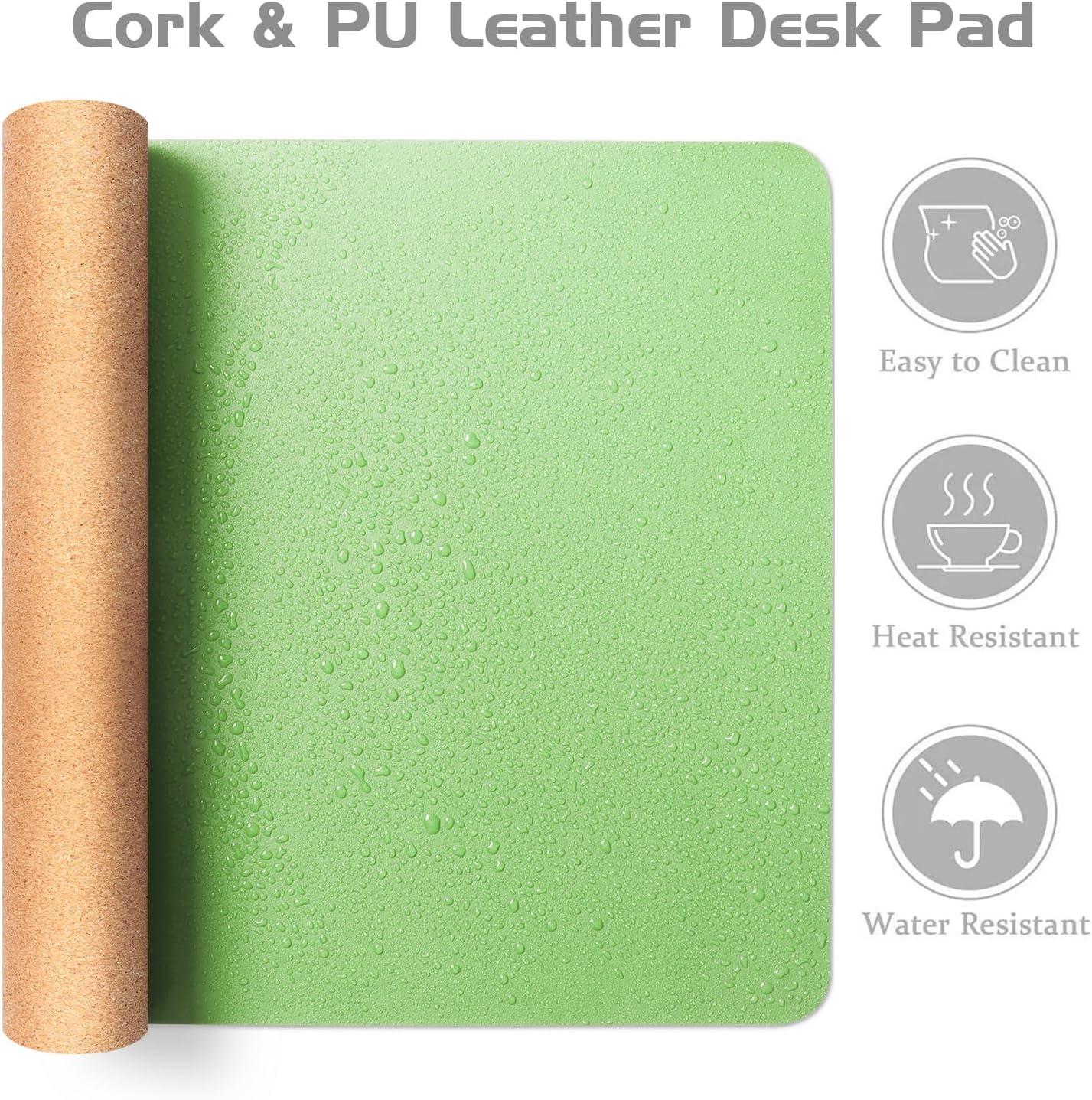 Aothia Double-Sided Desk Pad - 35.4" x 15.7"Leather Desk Mat, Eco Cork Desk Pad Protector,Large Mouse Pad,Waterproof Desk Blotter for Office/Home(Light Green)