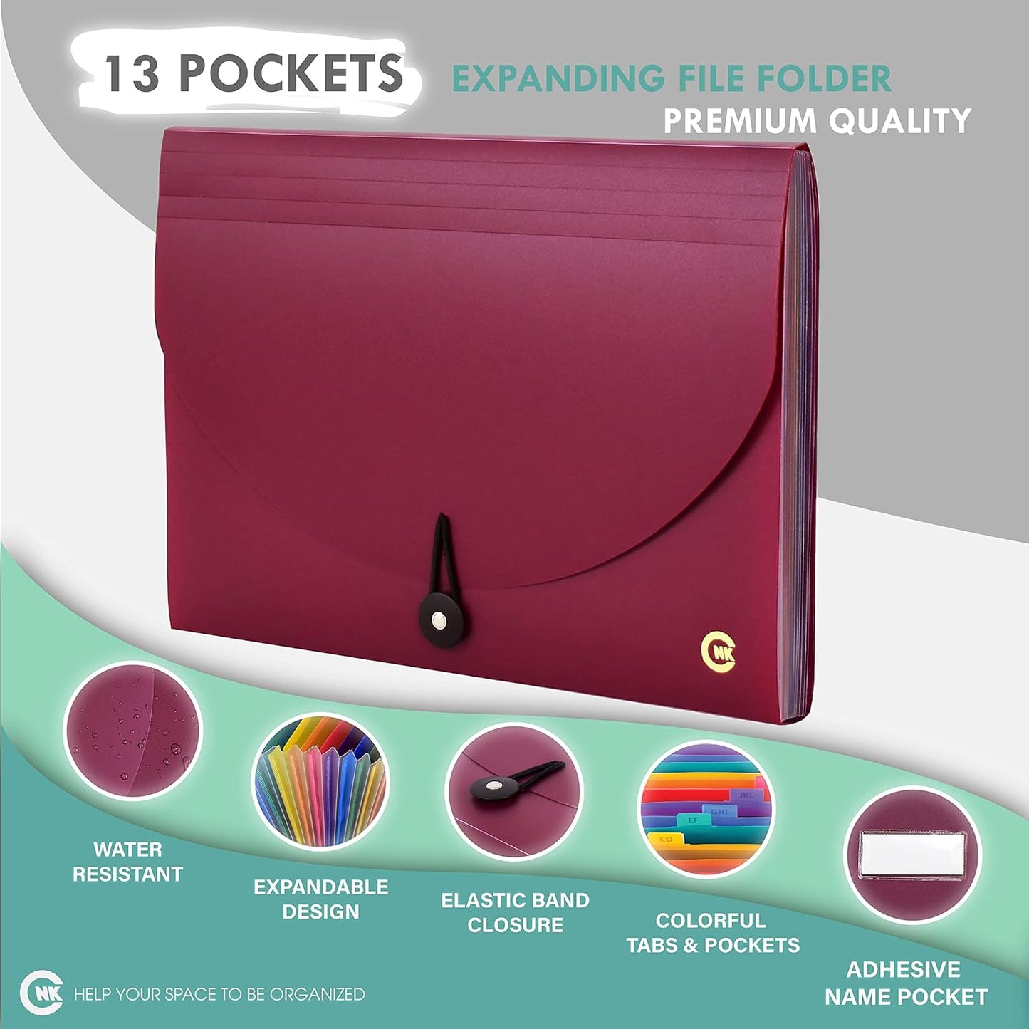 CNK File Folders Organizer with 13 Pockets Accordion Expanding Folder For Documents Receipt Document Paper Pocket Filing Products Accordian Important expandable holder files alphabetical Labels Letter