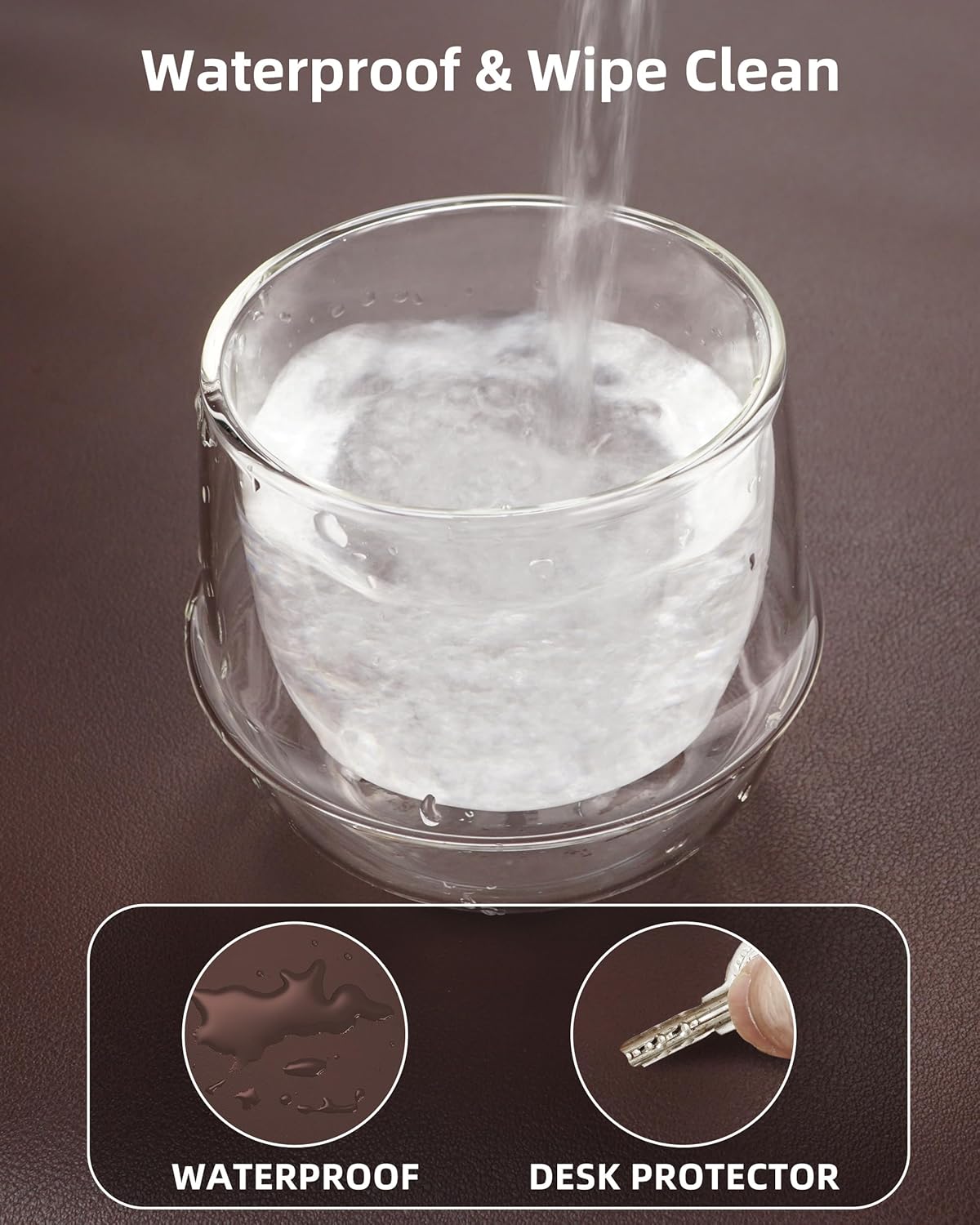 Desk Pad Mat 23.6"x13.7" - Waterproof Mouse Pad & Desk Protector, Non-Slip PU Leather for Gaming Keyboard/Mouse, Stitched Edge XL Office Desk Pad with Ergonomic Support(Coffee)