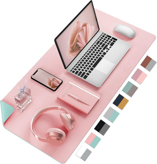 Desk Mat Large Protector Pad - Multifunctional Dual-Sided Office Desk Pad,Smooth Surface Soft Mouse Pad, Waterproof Desk Mat for Desktop, Pu Leather Desk Cover for Office/Home(Pink, 31.5" x 15.7")