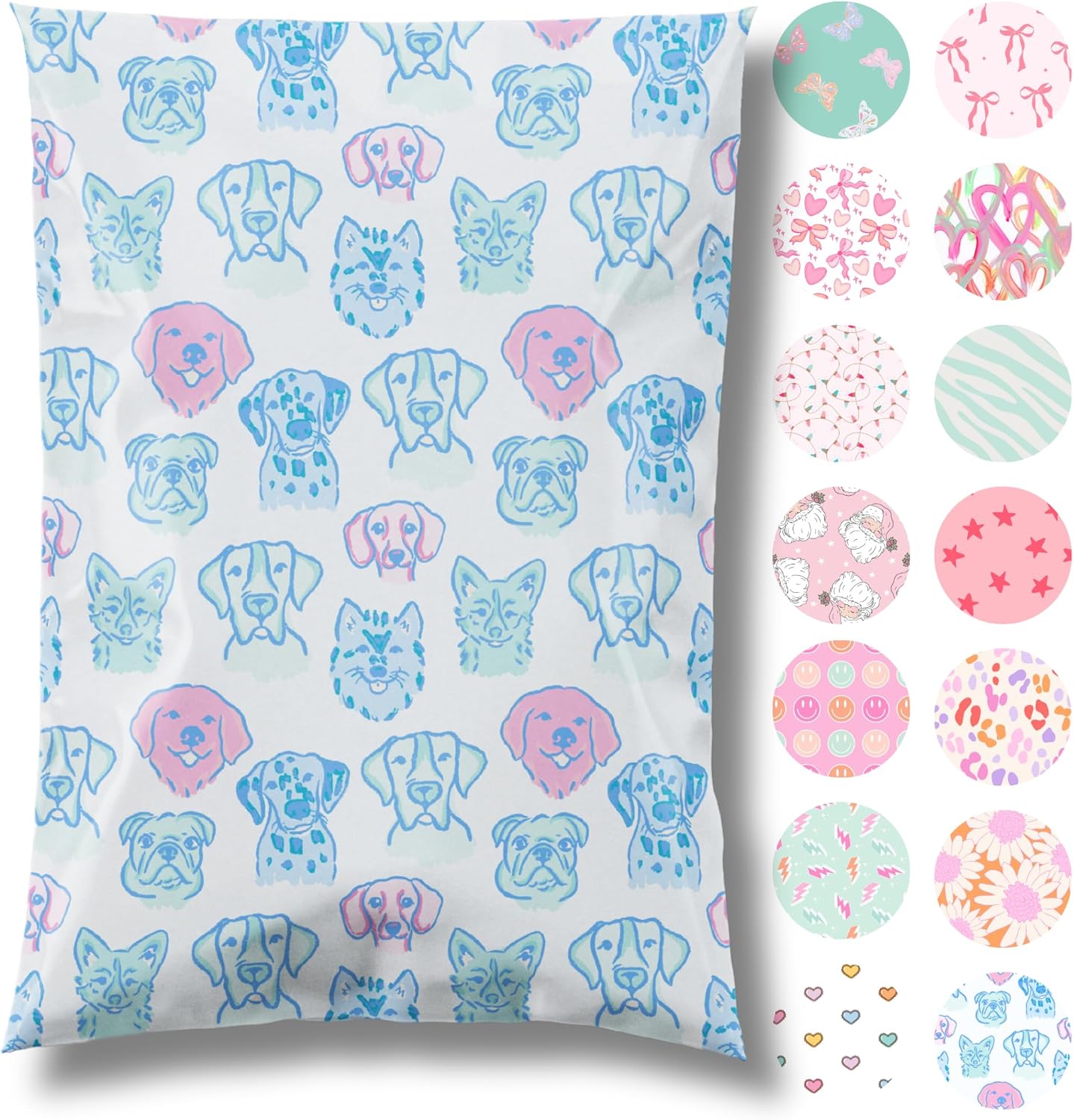 6x9 Designer Poly Mailer 100 Pack Heavy Duty Waterproof Self Seal Shipping Bags for Small Business Large Mailing Envelopes Bulk Tear Resistant Packaging Pretty Pups Puppy Dogs