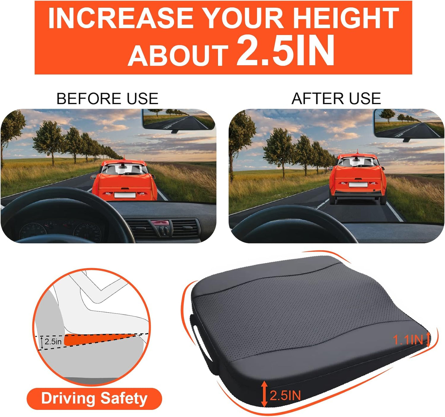 Car Seat Cushion, Comfort Memory Foam Car Cushions for Driving - Sciatica & Lower Back Pain Relief, Driver Seat Pillow for Auto, Office Chair, Wheelchair - Classic Black