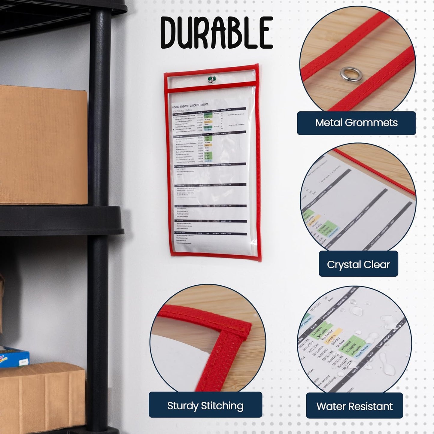 Essex Wares - 5 Pack, Red, Job Ticket Holders, 10" Wide x 13.5" Tall - Clear Plastic Shop Ticket Holders - Easy to Use, Reusable & Easy Erase Plastic Invoice Holders, Water-Resistant & Durable