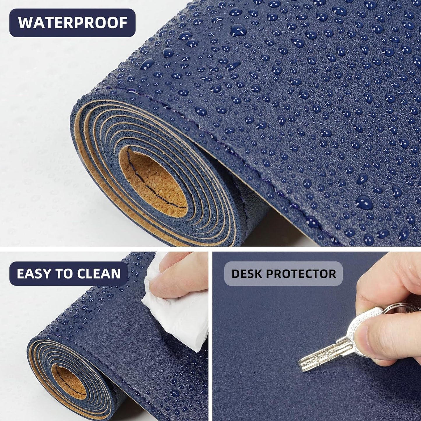 AFIING Dual-Sided Desk Pad, Natural Cork & PU Leather, Desk Mat Protector Non-Slip, Waterproof, Easy Clean,Large Mouse mats for Office and Home Work(Blue, 31.5"x17")