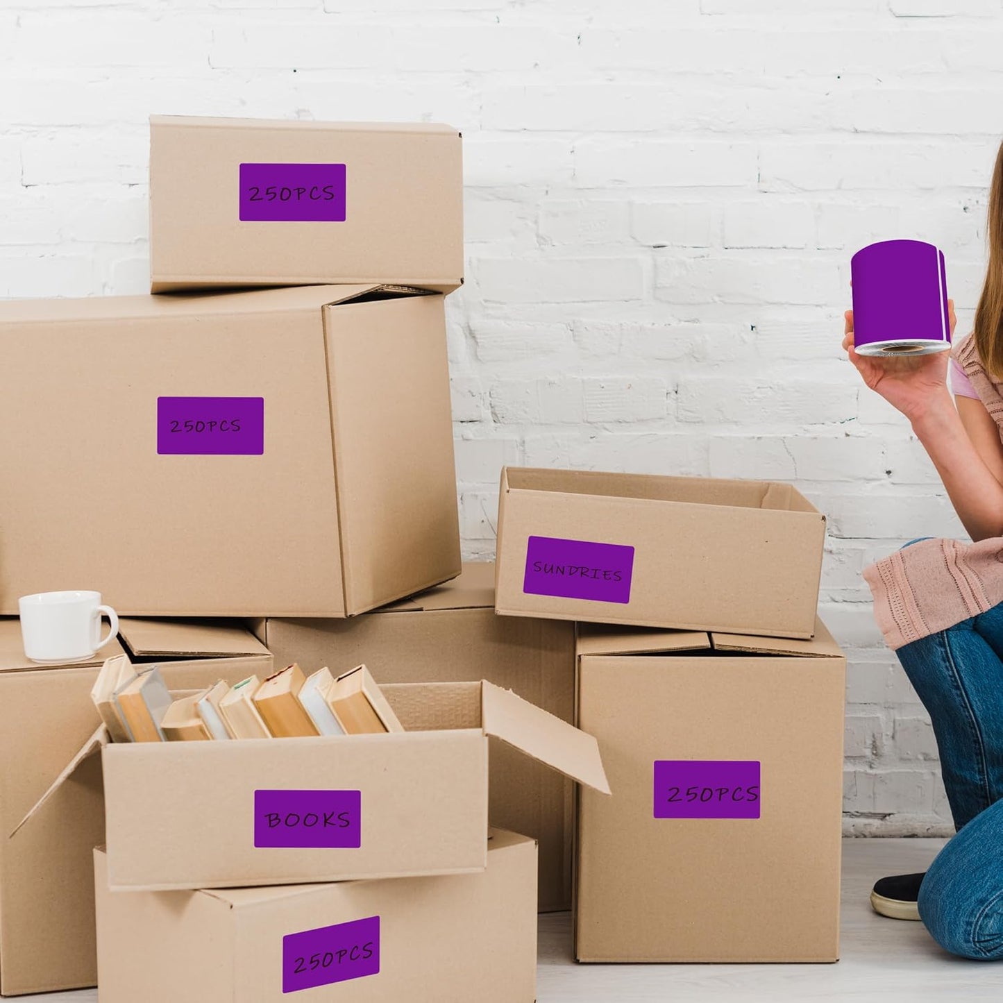 3 x 5 Inch 250Pcs Rectangle Color Coding Stickers,Strong Adhesion Easy to Write Label for Moving,Box Organization,Inventory,Business,Purple