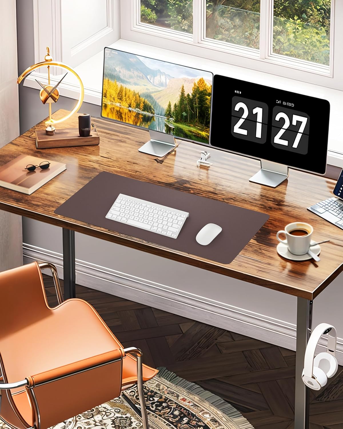 Desk Pad Mat - Leather Desk Pad Protector for Office and Home - Desk Organization and Accessories - Ideal for Large Mouse Pad and Desk Mats on Top of Desks(Coffee,35.4" x 17")