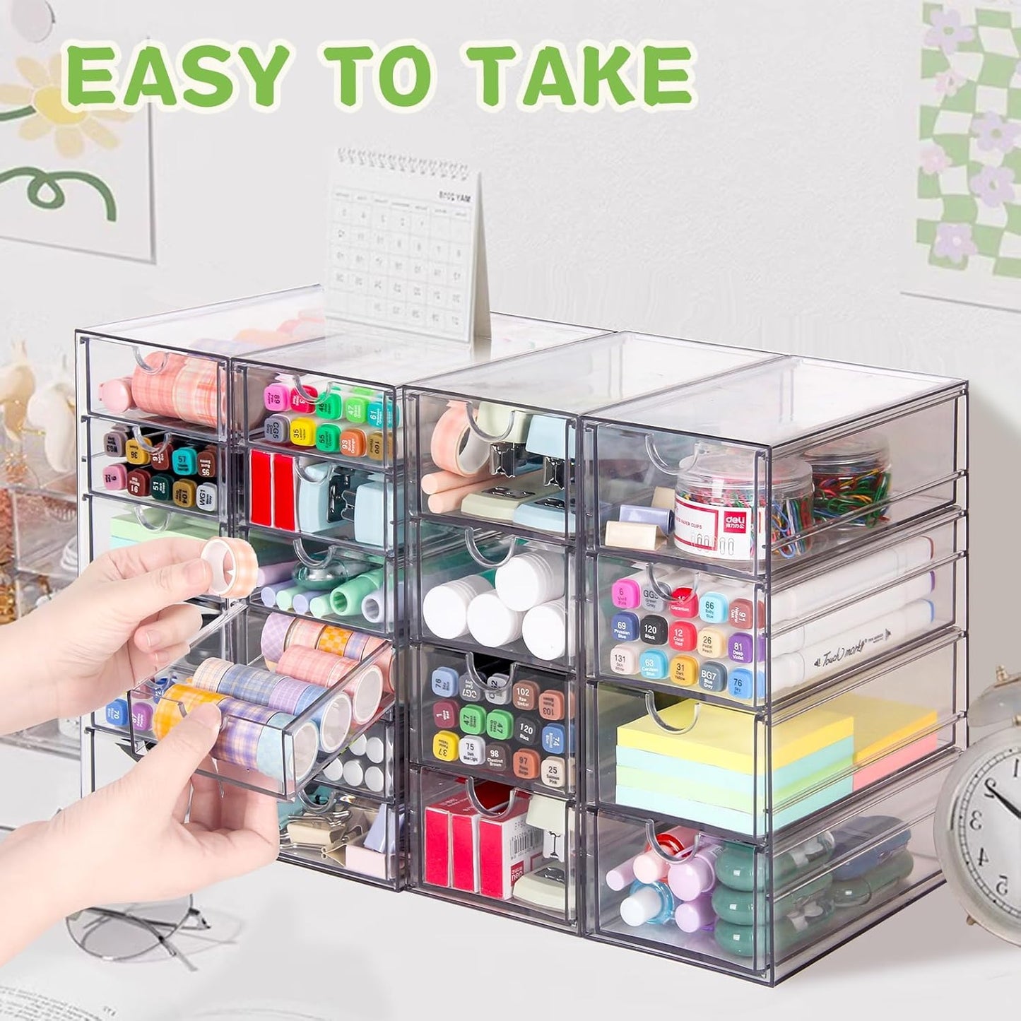 Acrylic Organizer with Drawers | 20 Drawers 4 Sets | Desk Organizer and Storage, Clear Makeup Organization, For Office/Art Supply/Craft Storage and Organization