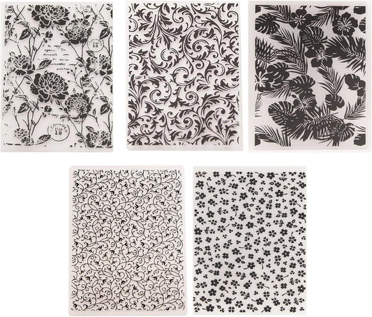 5Pcs Plastic Embossing Folders for Card Making Embossing Machine Template Mold Paper Card Embossing Stencil Flower Leaf Embossing Folder for Scrapbook Photo Album DIY Craft Decoration, 5 x 7inch