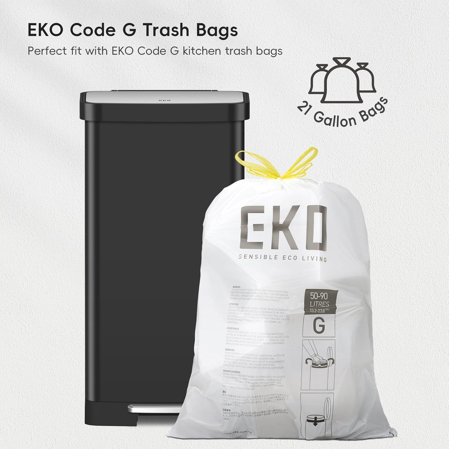 EKO Hudson Matte Stainless Steel 75 Liter/20 Gallon Large Kitchen Trash Can, Tall Step Garbage Can with Rear Bag Storage Compartment (Matte Black)