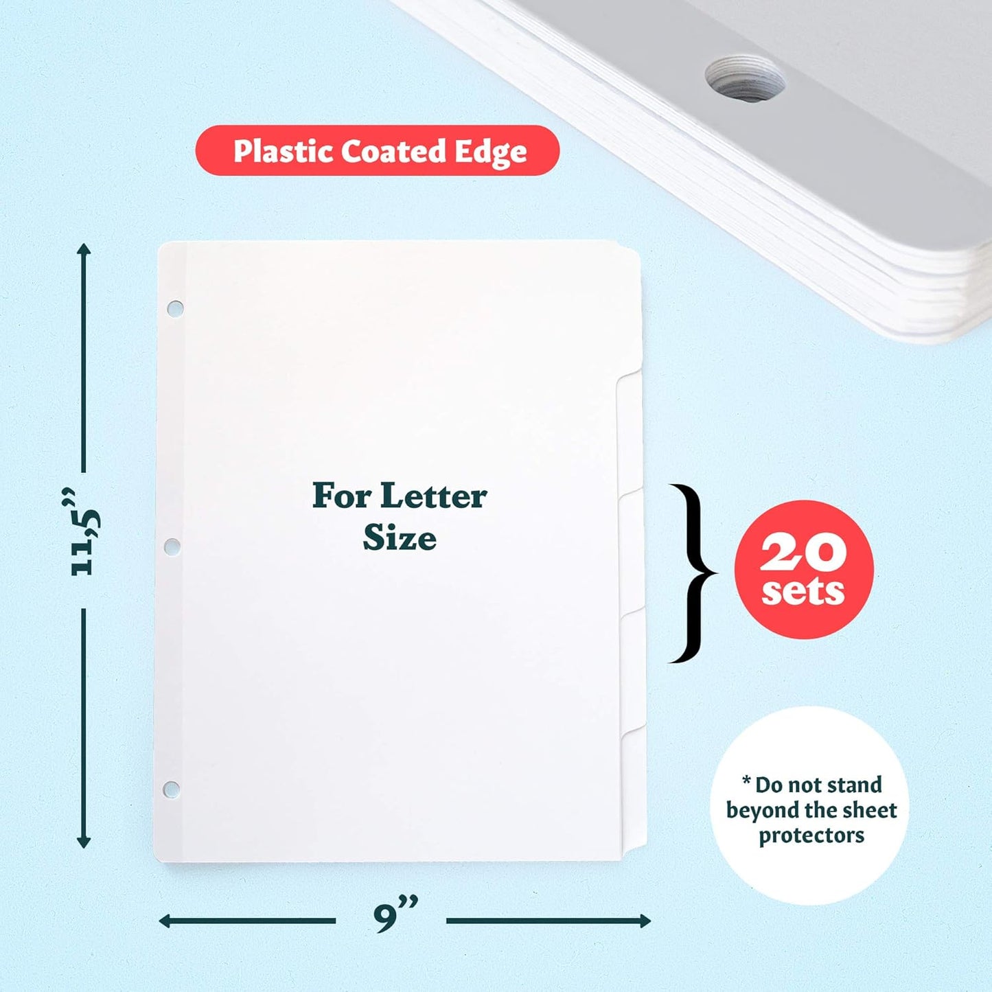 Binder Dividers with Tabs - (Set of 20) x 5 Tab Dividers for 3 Ring Binders, White, Reinforced Edge - Ideal for Keeping Your Documents Neat and Professional