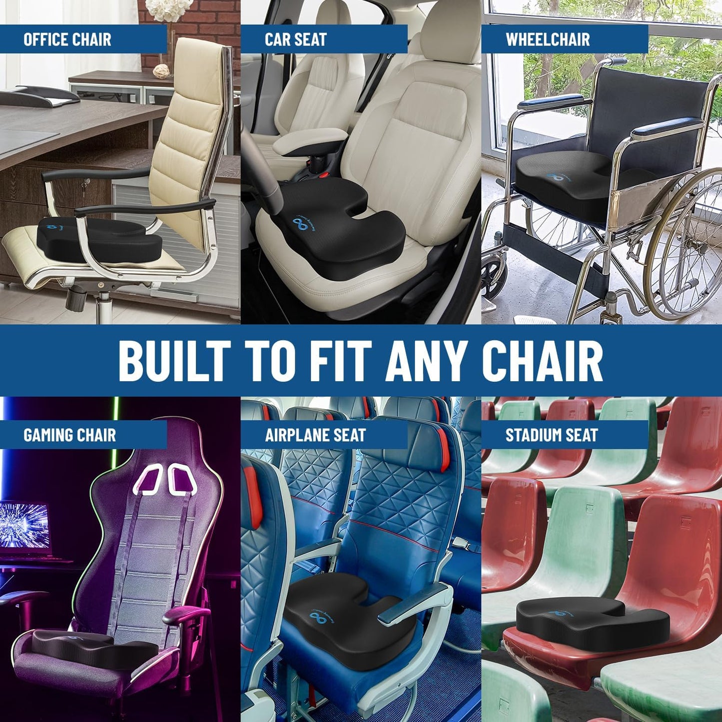 Everlasting Comfort Doctor Recommended Memory Foam Seat Cushion for Office Chairs & Car Seat - Ergonomic Office Desk Accessories for Tailbone Pain Relief, Sciatica & Back Support