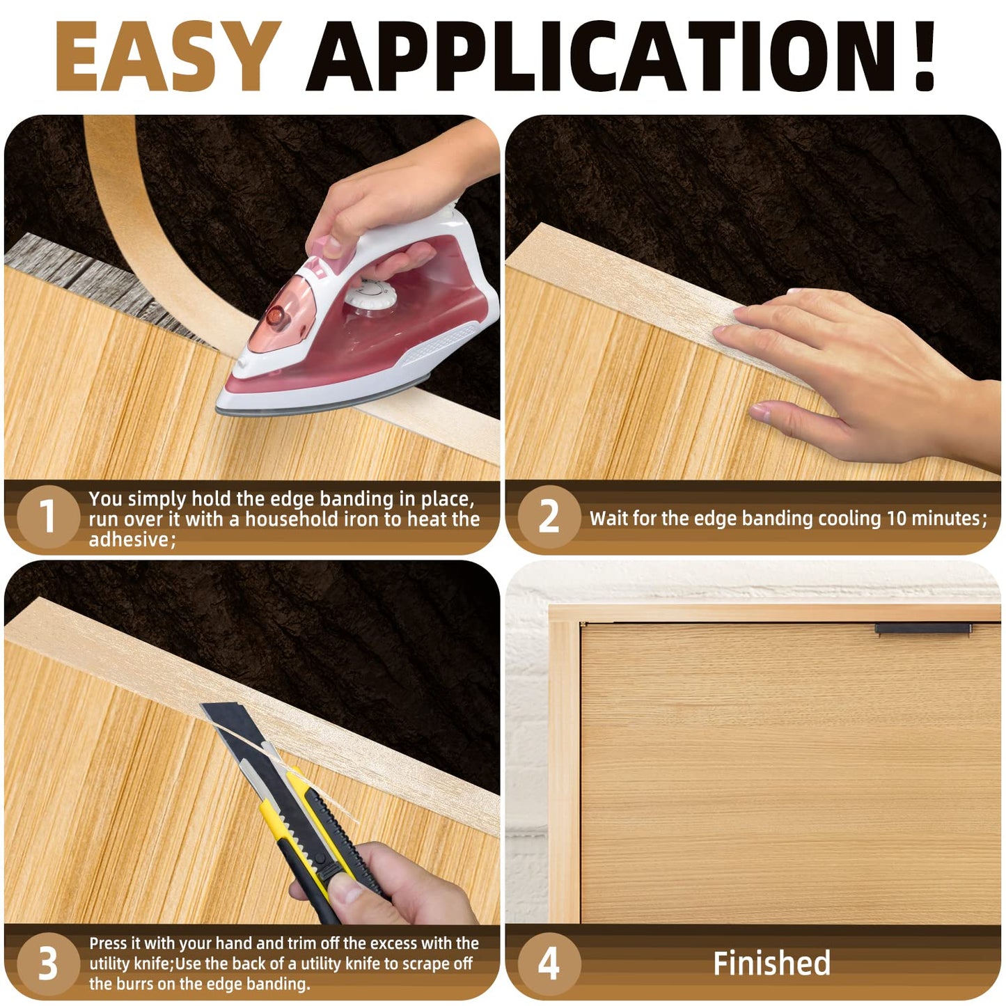 GSCIT Club Birch Edge Banding, 3 inch x 50ft roll of Veneer Edge Banding Preglued Flexible, Real Wood Tape Banding