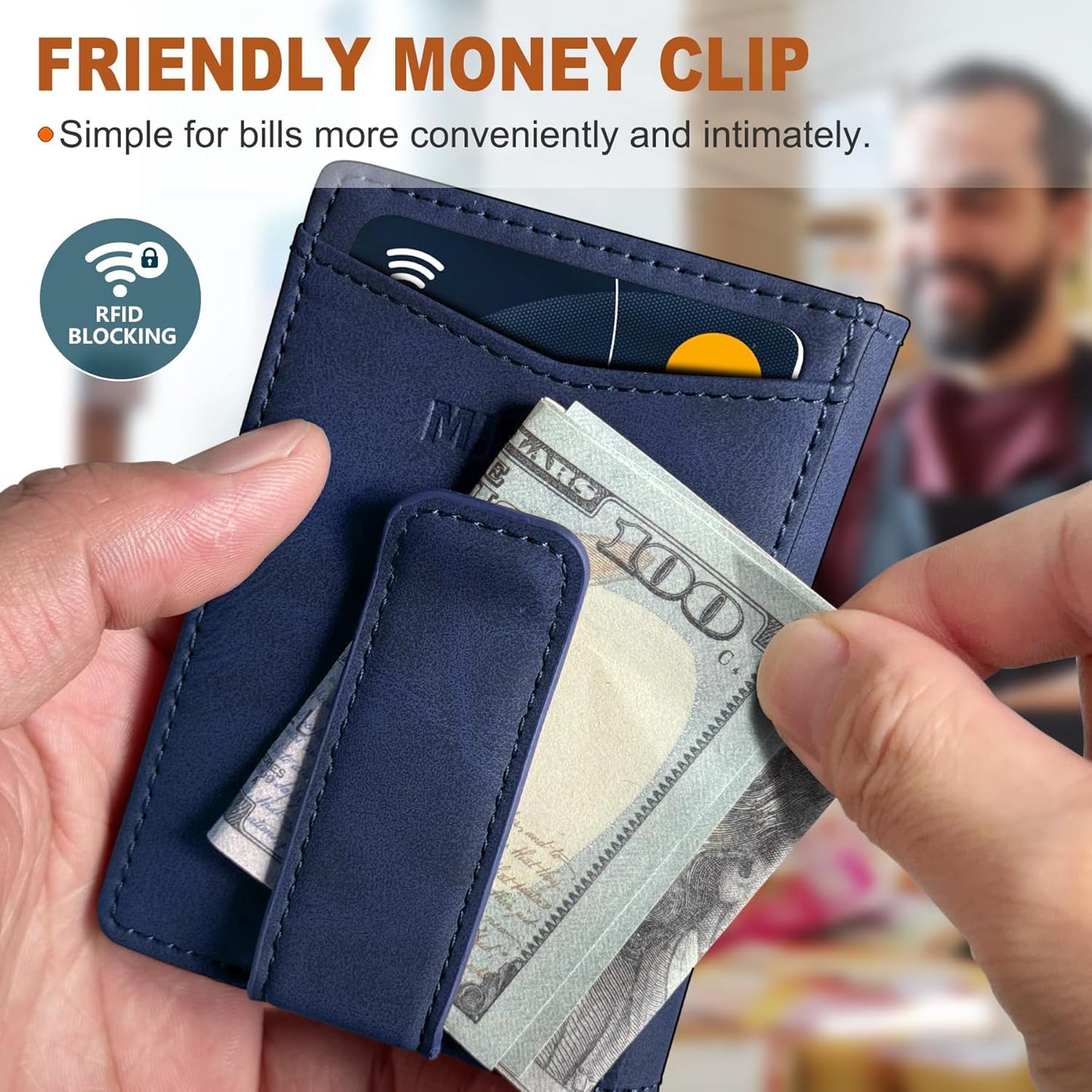 Airtag Wallet for Men- with Money Clip Gift Boxed, Magnetic Closure Slim Genuine Leather Front Pocket Wallet, 4.1"x 2.8", RFID Blocking