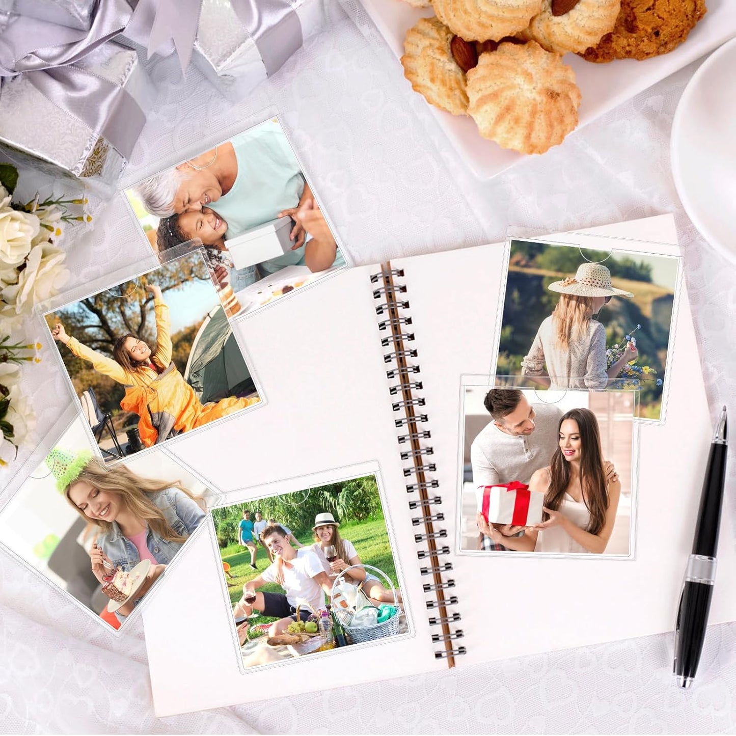 52 Pack Index Card Pockets with Top Open, 4 x 4 Inch Adhesive Label Pockets Clear Plastic Index Card Holder for Organizing, Storage Bins, Library Cards, Notes