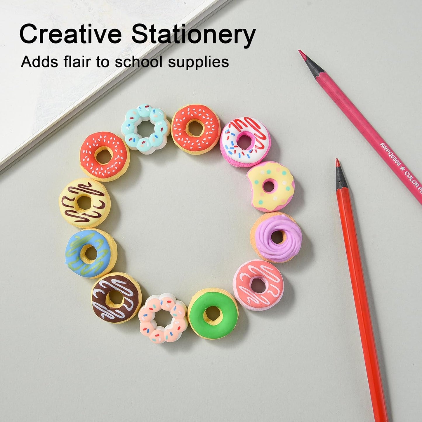 Donut Erasers for Kids Bulk, 24 Pieces 3D Cute Fun Food Erasers for Party Favors Classroom Prizes