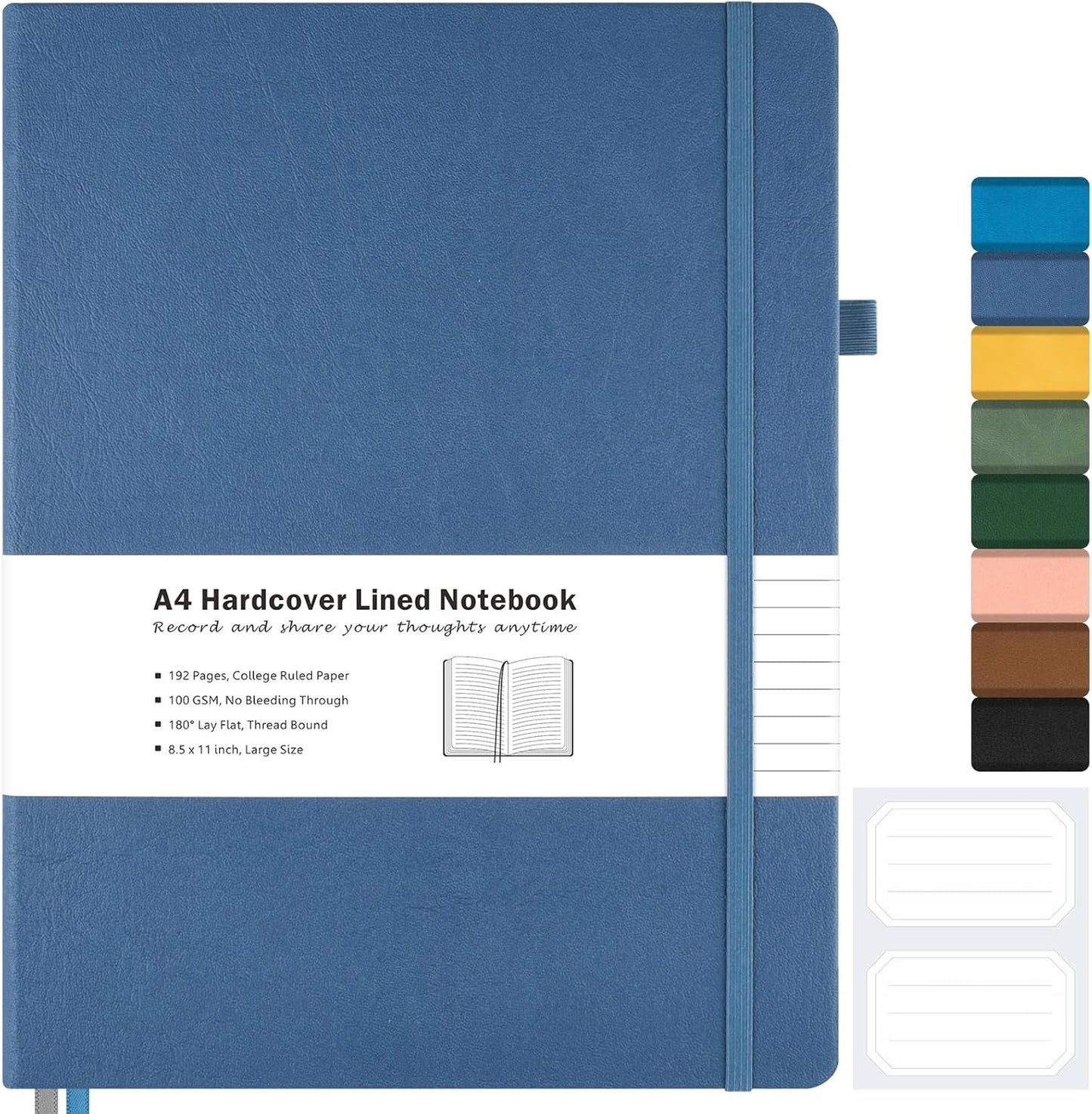 College Ruled Notebook, A4 Hardcover Leather Notebook for Work, Lined Notebook Journal for Women, Men, 192 Thick Paper, 8.5" x 11", Large Notebook with Pockets, Professional Business Notebook, Blue