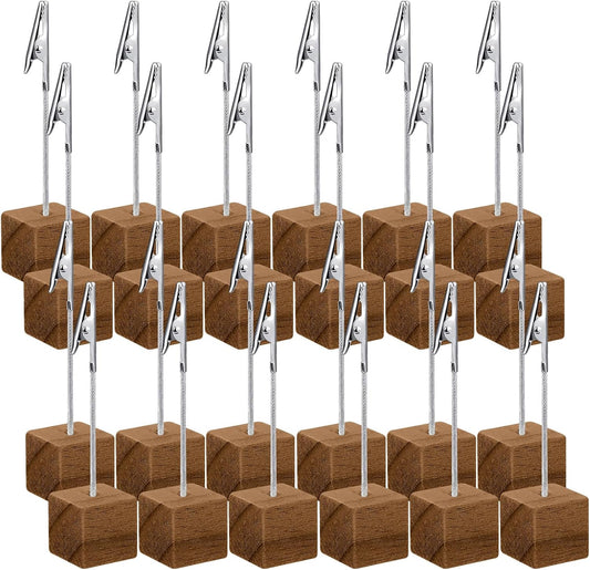 24 Pcs Cube Base Memo Clip Holder Lightweight Wood Cube with Alligator Clasp for Displaying Pictures Number Menu Name Card Wedding Party Meeting
