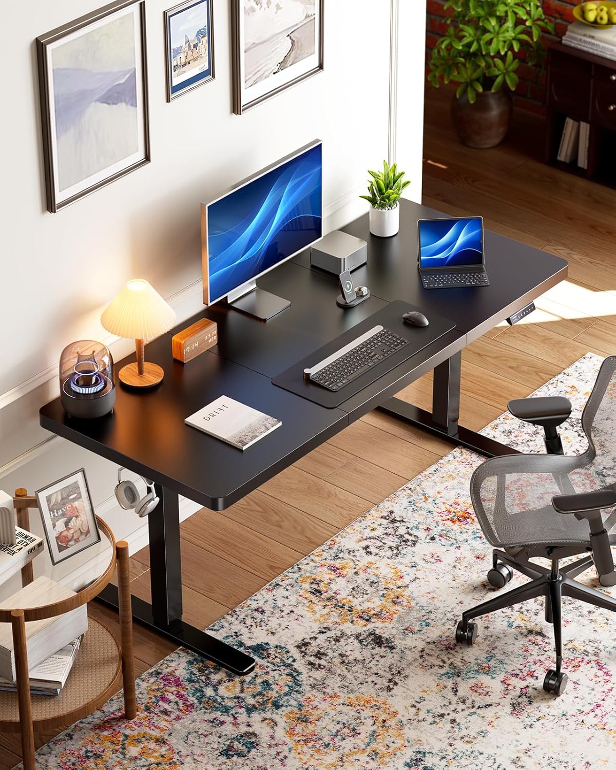 HUANUO 60 x 30 inch Large Standing Desk, Powerful Brushless Motor Large Height Adjustable Table, 4 Memory Preset Stand Up Work Station Sit Stand Desk, Home Office with Thick T-Shaped Frame