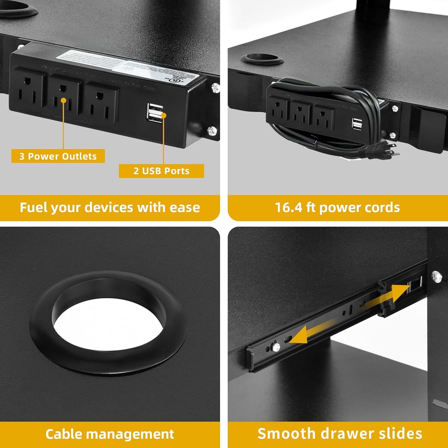 DWVO AV Cart with Wheels and Power 16.4ft Extra-Long Cord, Metal Presentation Cart with Keyboard Tray, Rolling Large Media Carts with 2 Locking Brakes, Easy to Assemble, Black