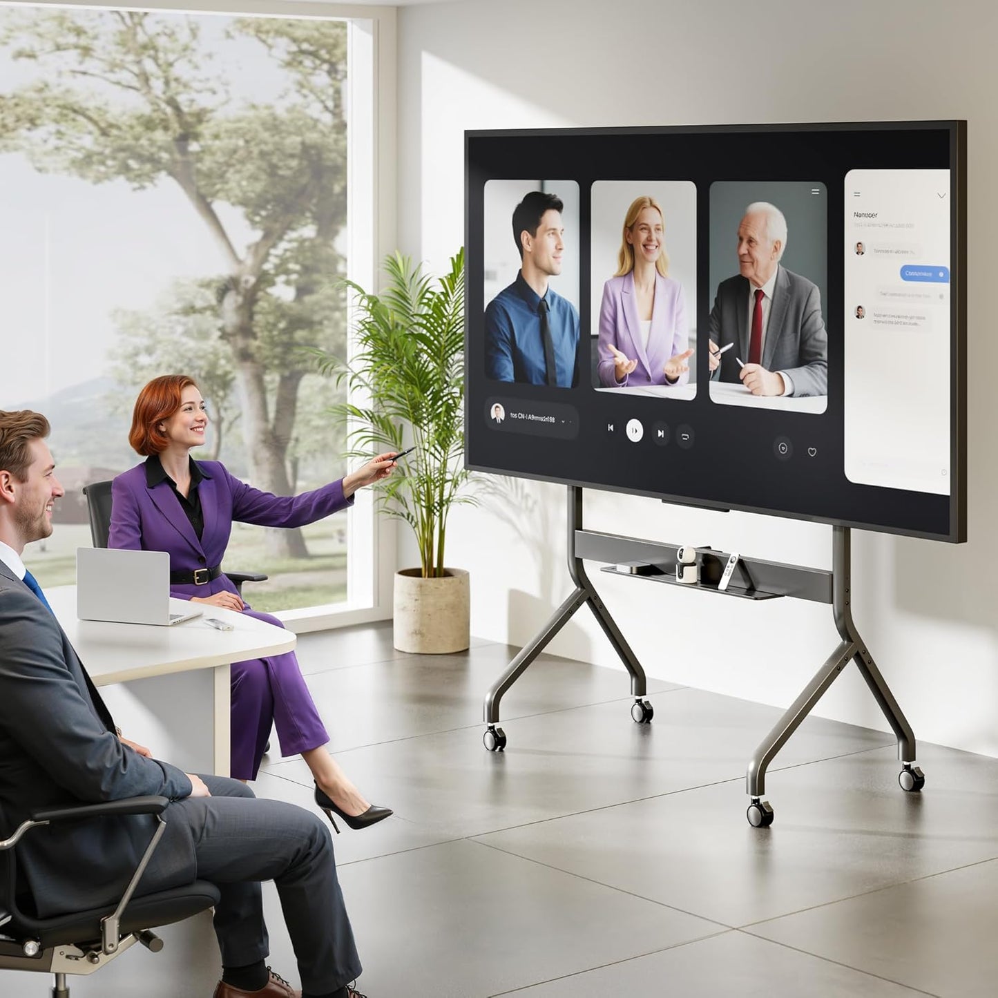 FortiLift Premium Manual Height Adjustable TV Cart for 60–110” Displays – Business-Class Rolling Stand with Crank Lift, VESA 1200×600, 264 lbs Capacity, Storage Shelf, Lockable Wheels