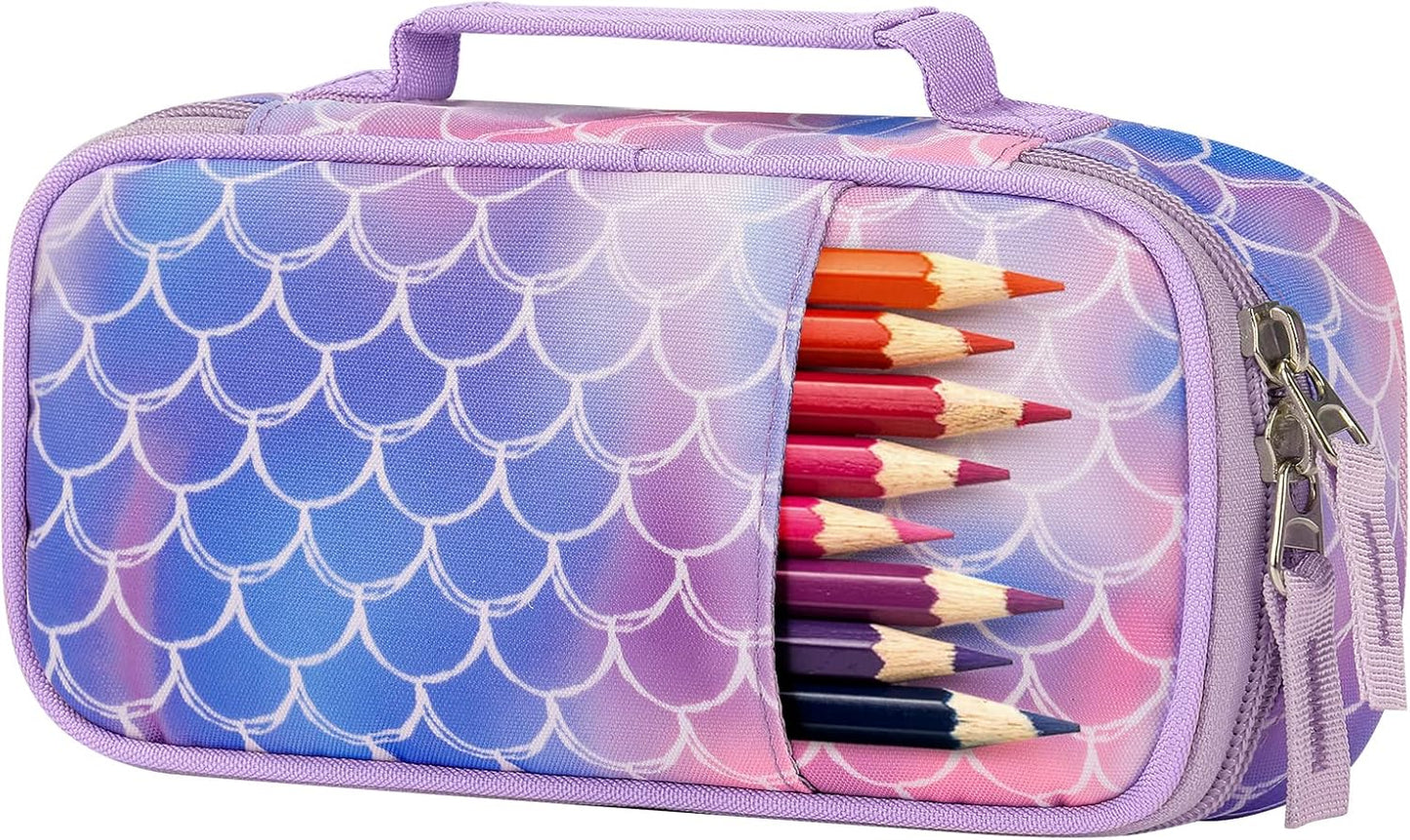 Choco Mocha Mermaid Pencil Case for Girls, Soft Pencil Case Kids Pencils Pouch for Kindergarten Girls,Purple