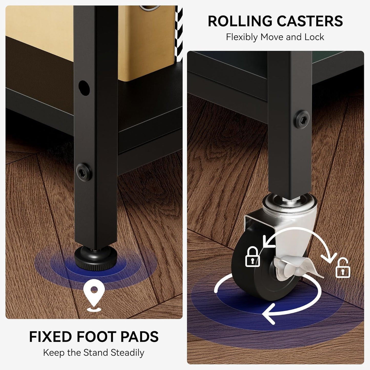 Extra Tall & Large Printer Stand, 24" x 24"x 46'' Height 4 Tier Metal Printer Table for Home Office, Printer Stand with Adjustable Storage Shelf, Rolling Cart for 3D Laser Printer (Black)