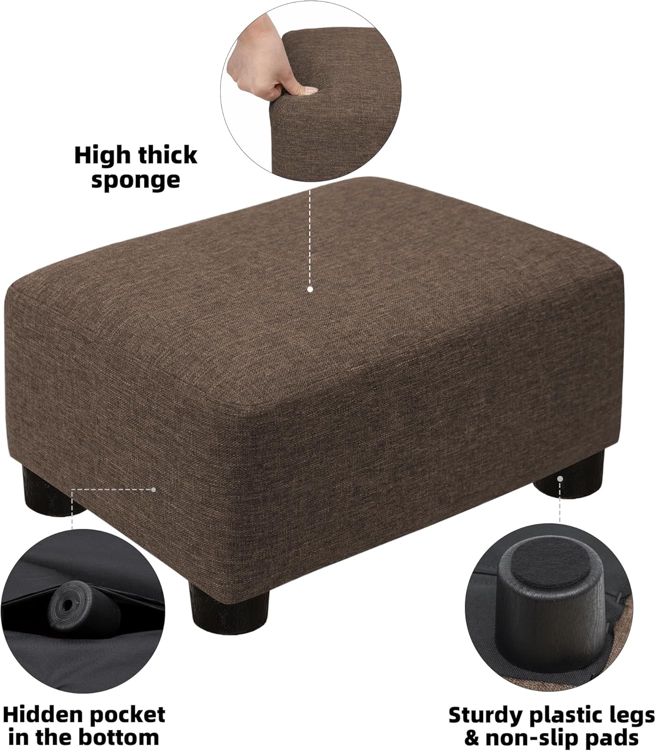 CAROLMADE Small Foot Stool Ottoman Footstool with Legs Under Desk Footrest for Living Room Bedroom and Office,Linen-Brown